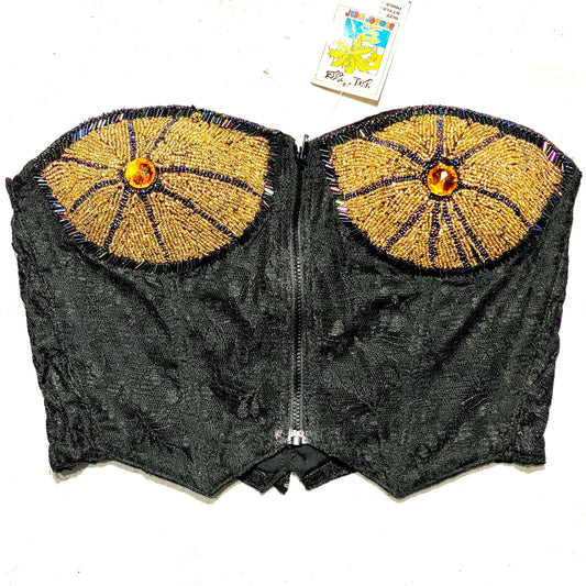 Black lace corset with golden beaded cups, sexy and elegant, new  with tag, 4 pcs available