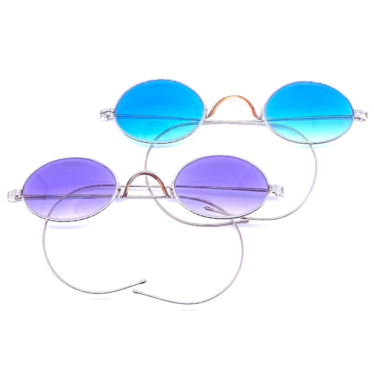 Antique late 19th century oval metal sunglasses, Victorian style, NOS 4 colors