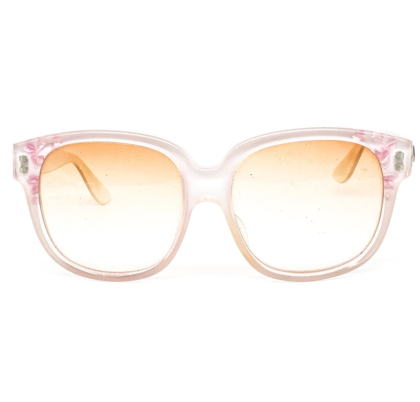 Emmanuelle Khanh vintage artistic square sunglasses in white clear acetate with cherry blossom details Made in France