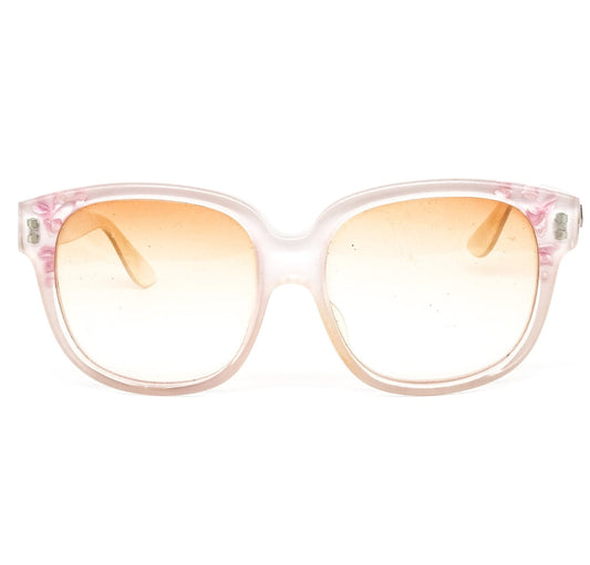 Emmanuelle Khanh vintage artistic square sunglasses in white clear acetate with cherry blossom details Made in France