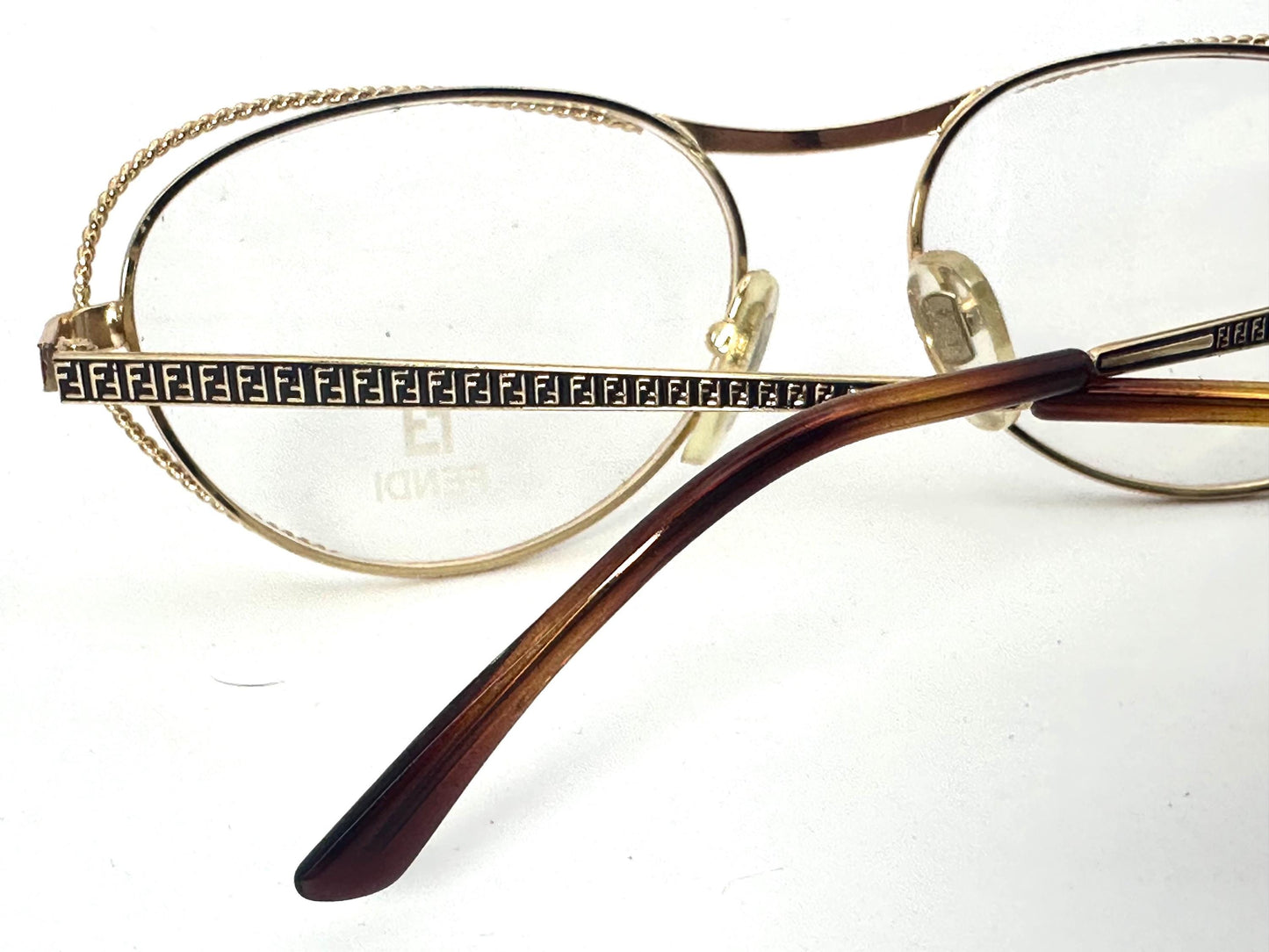 Fendi FV173 luxury oval cateye golden metal eyeglasses frames hand made in Italy, NOS 80s