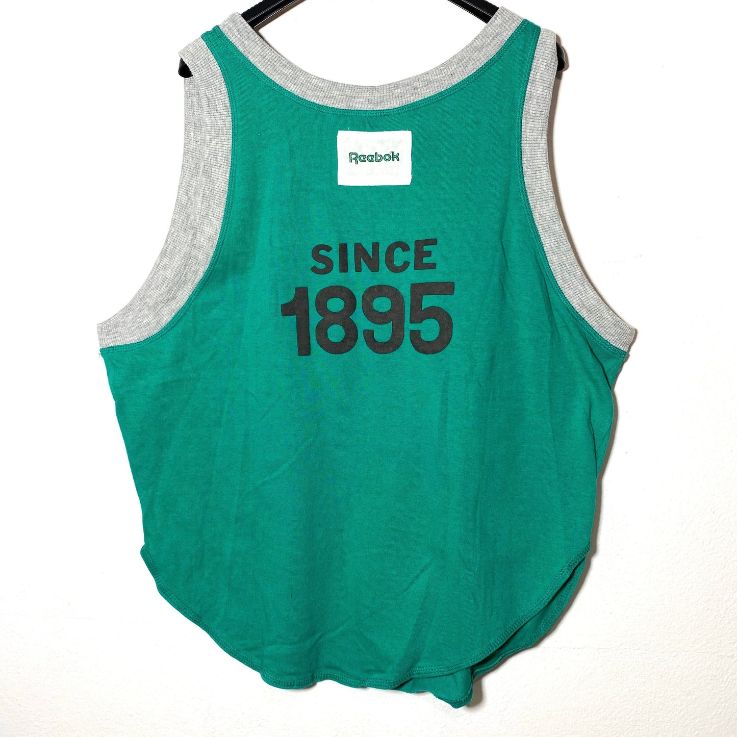 Reebok since 1895 green jogging tank top with ribbed profiles, 1980s NOS sz M