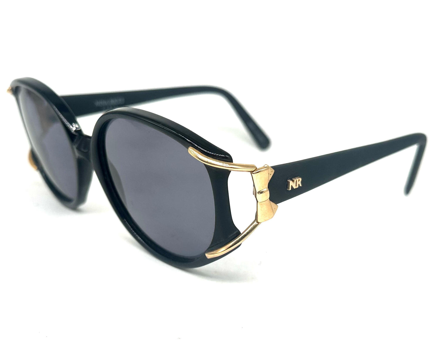 Nina Ricci classy black oversized sunglasses w golden details, NOS 90s France