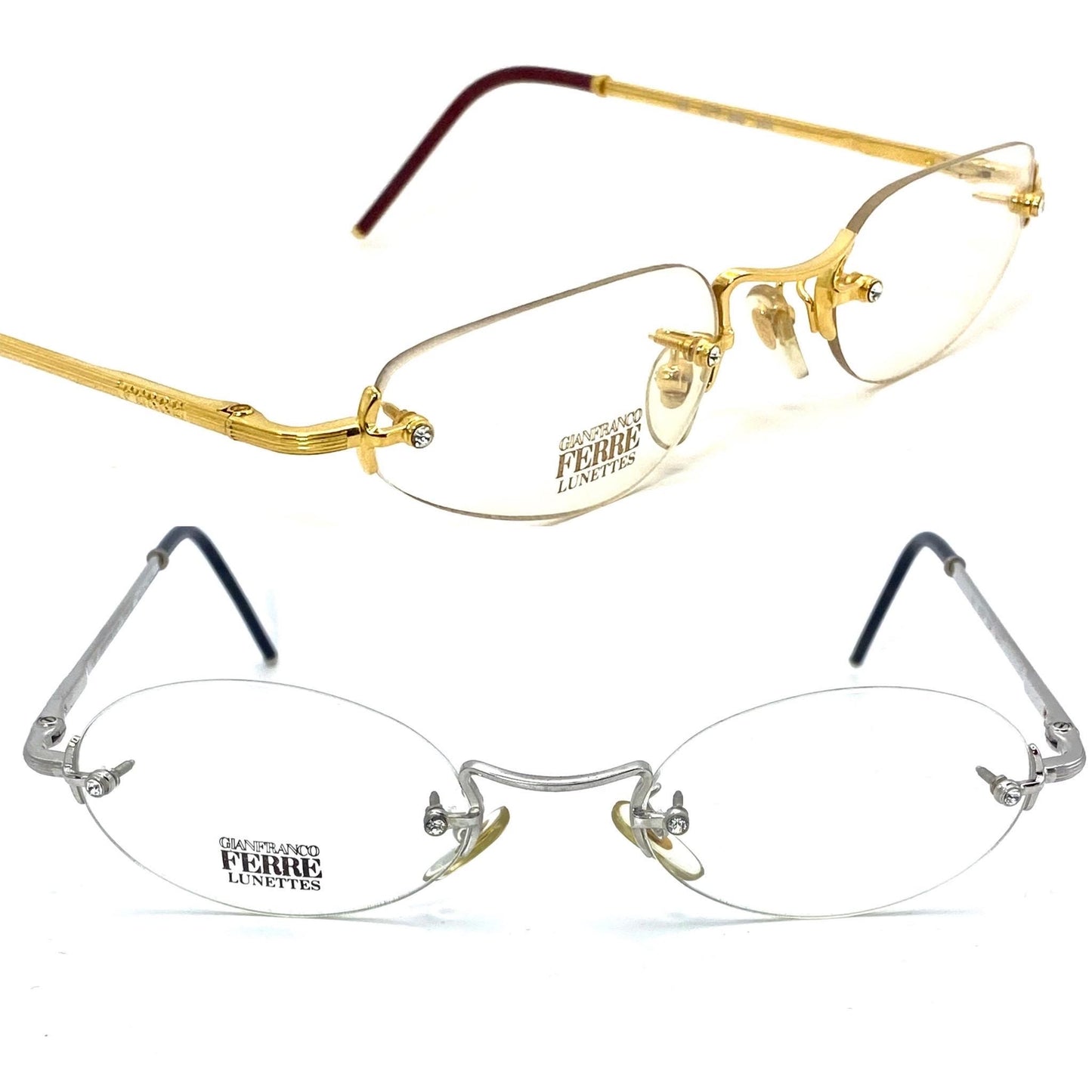 Gianfranco Ferré GFF rimless frames w Swarovski screw heads- pins, stunning and perfect 90s New Old Stock