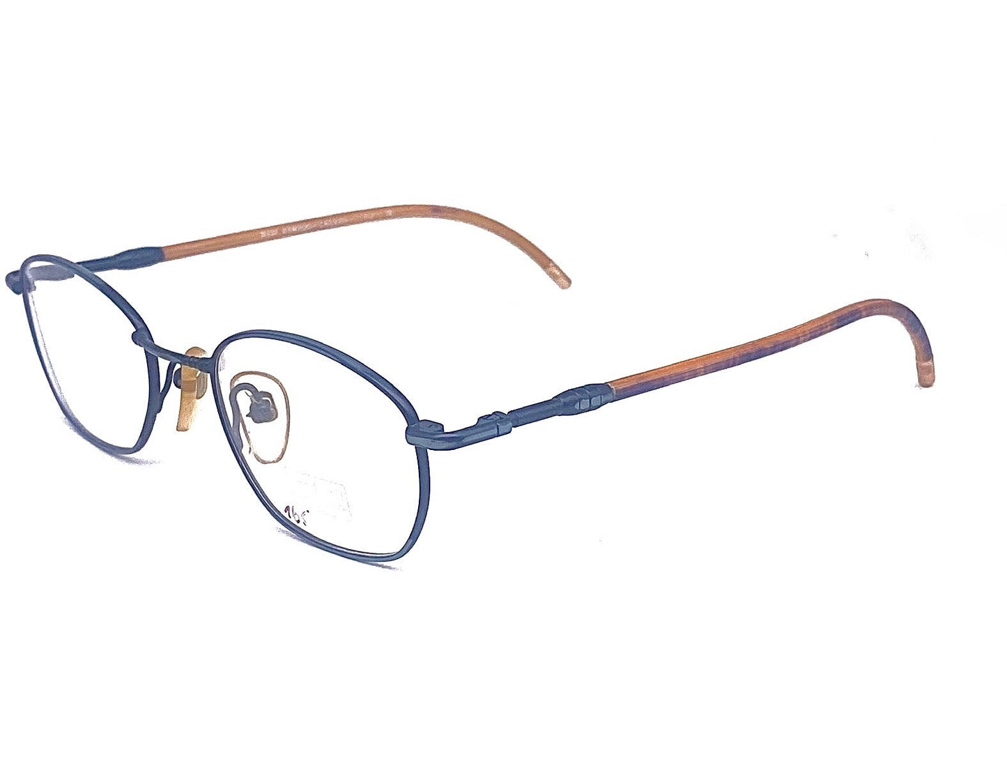 Casero rectangular gunmetal frames w-bamboo temples and spring hinges, NOS 90s Italy