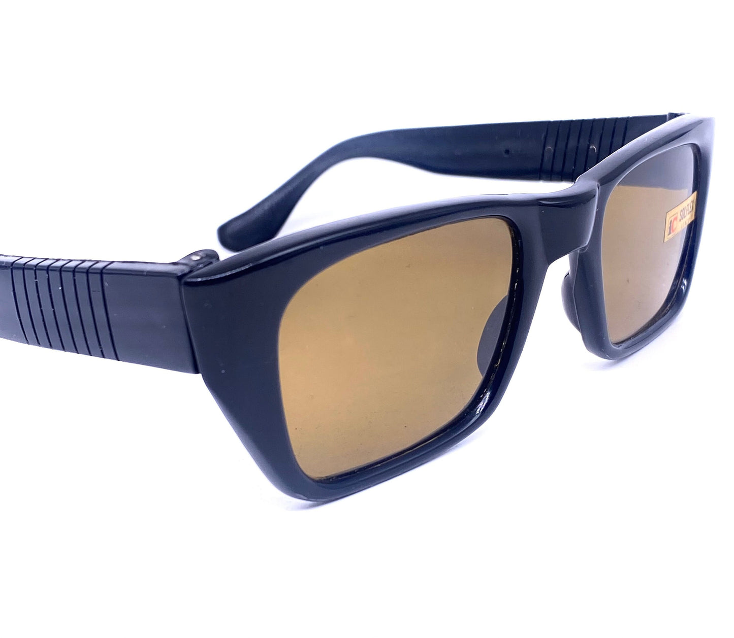 1960s Solflex square oversized tortoise sunglasses with green crystal lenses, NOS Italy