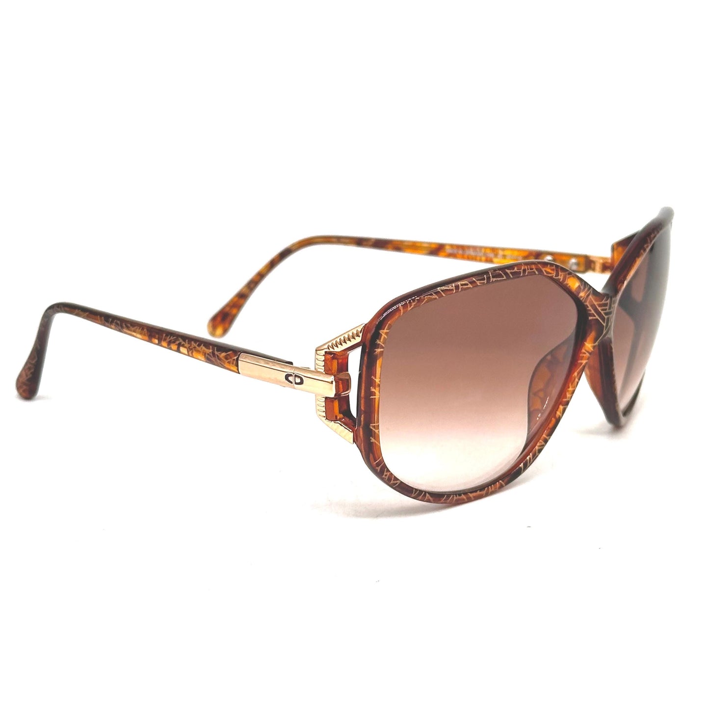 Christian Dior 2498 brown marble and gold frames with gold geometric print all over rare collectible 80s NOS