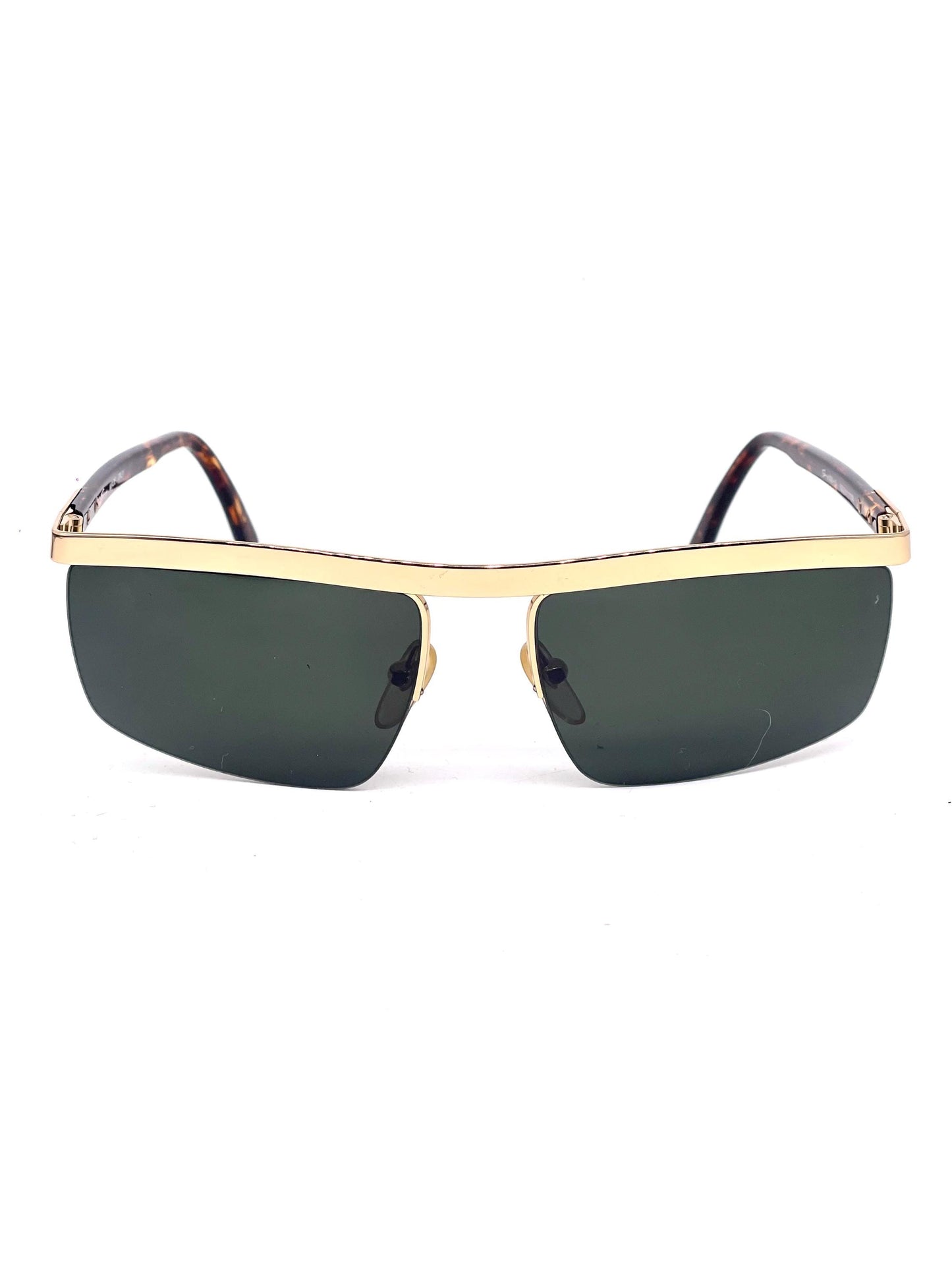 Genny modern rectangular flat top gold half rimmed sunglasses, 90s Italy NOS mint
