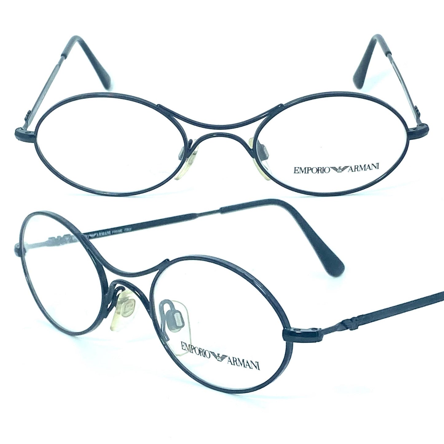 Emporio Armani 044 back metal oval cross bridge retro style eyeglasses made in Italy, 80s NOS mint