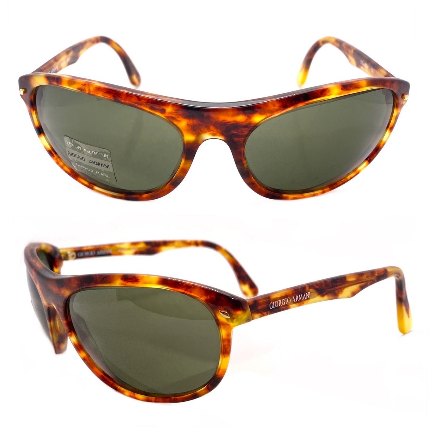 Emporio Armani 811 tortoise wrap sunglasses w tempered crystal lenses, NoS 80s Italy