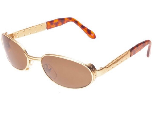 Oval steampunk sunglssses in silver or gold metal with side cup and embossed details, Italy 90s NoS