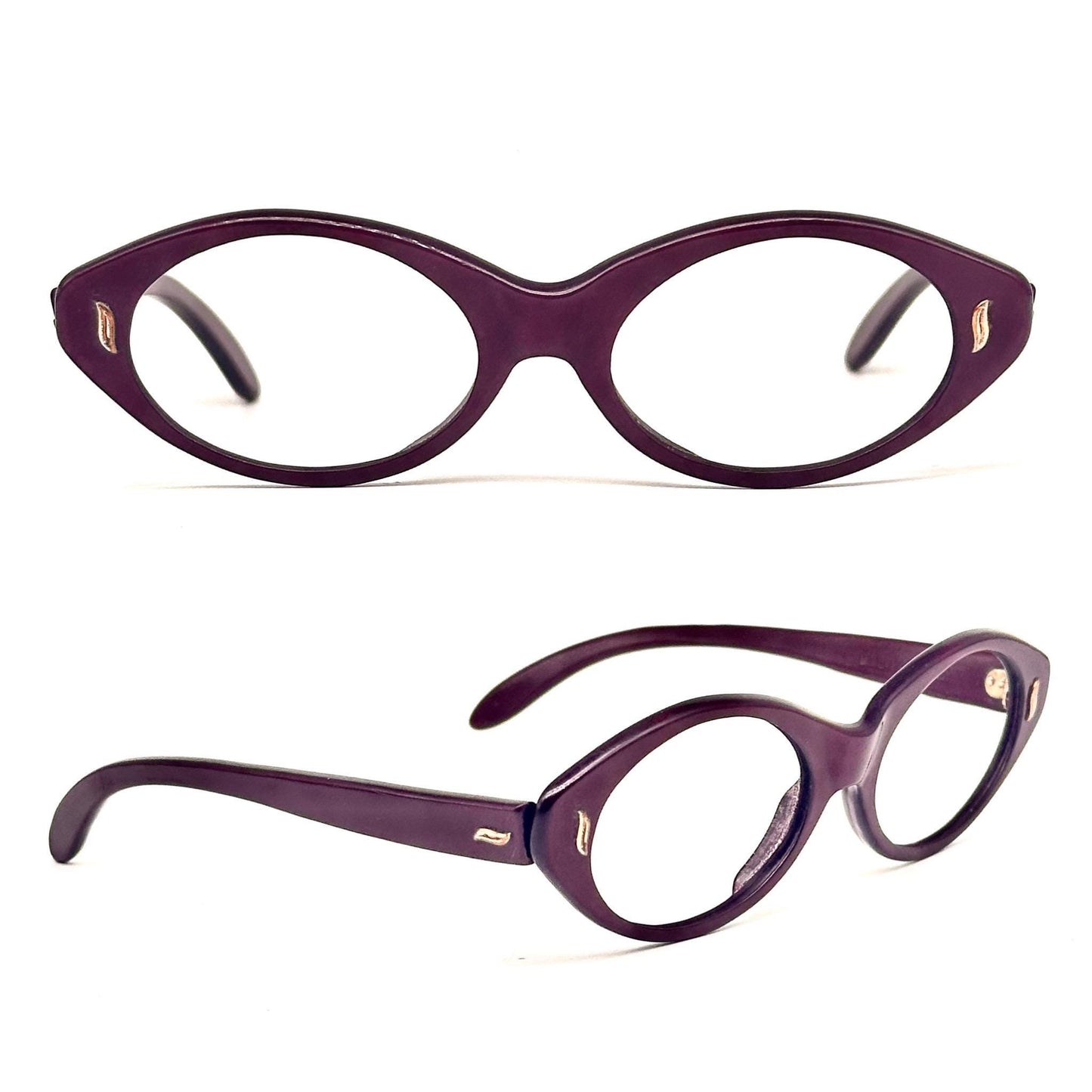 Baruffaldi eurostyle 2101 vintage burgundy cateye eyeglasses from 70s with golden leaves details