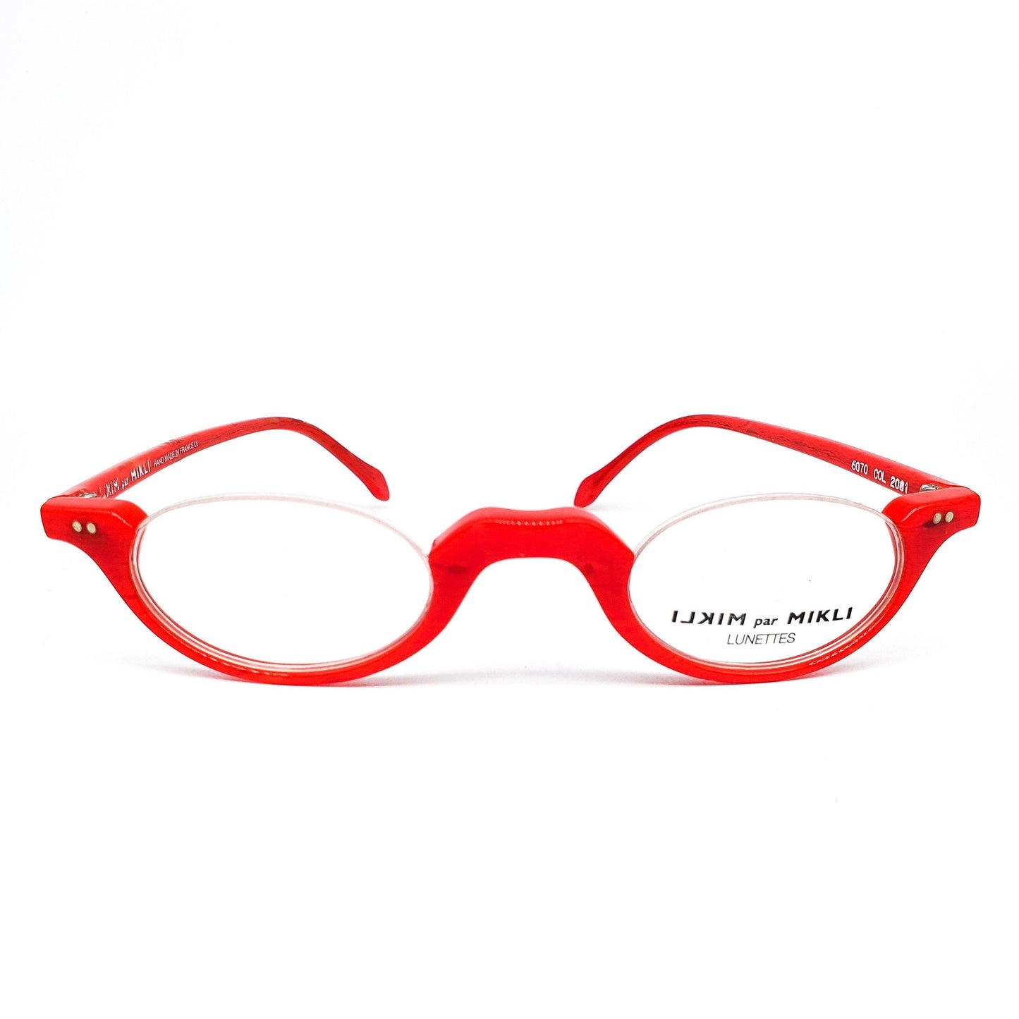 Alain Mikli 6070 Montatura per occhiali da vista ovale semi-senza montatura rossa vintage, anni '90 NOS fatta a mano in Francia