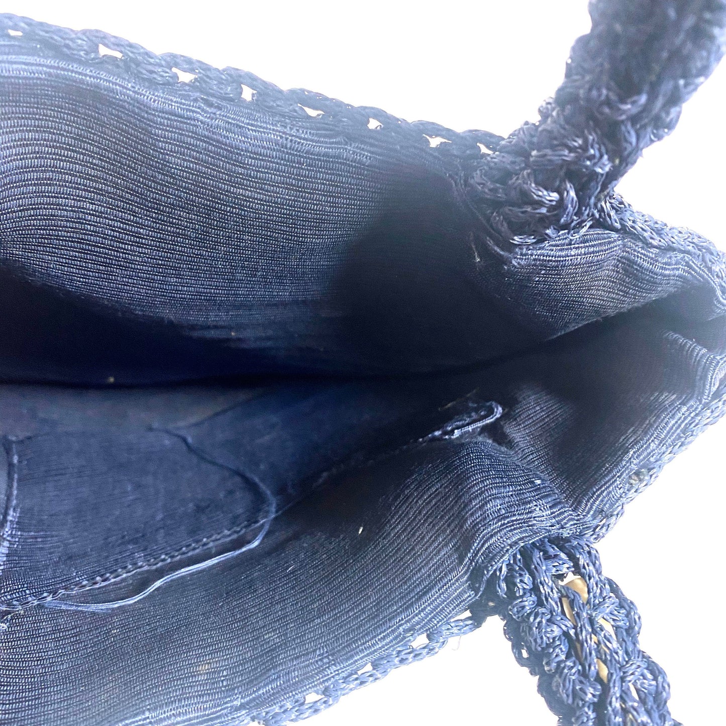 1960s Deep navy blue crochet / macramé cloth bag, in mint condition, made in Italy