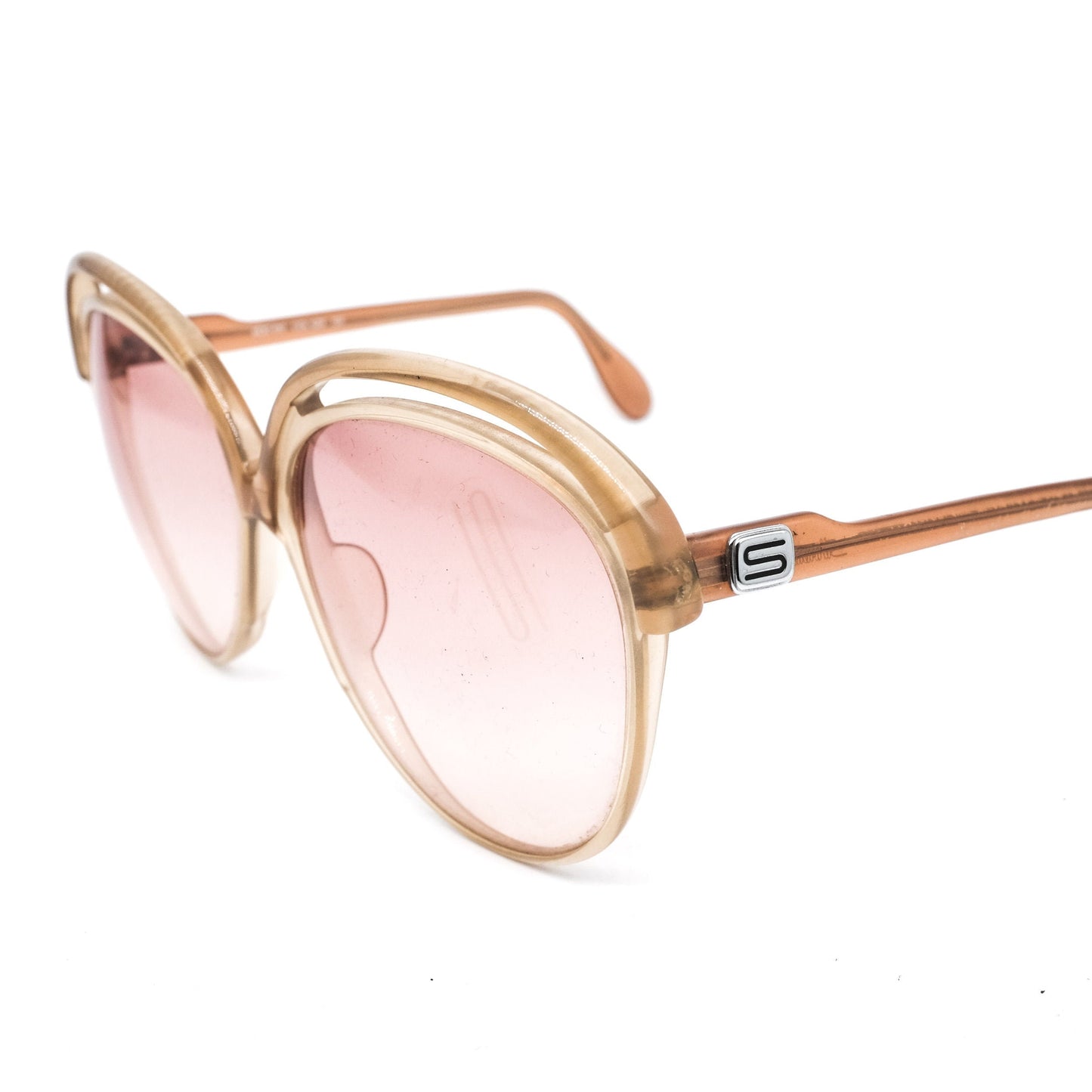 Silhouette 529 translucent pink oversized sunglasses made in Austria with cut off browline design, 1970s space age NOS