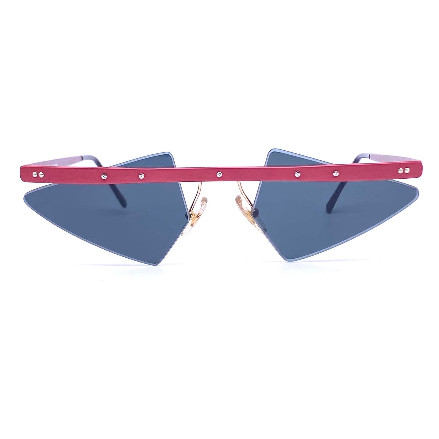 Sin&Cos glam rock edgy anodized metal avant garde sunglasses, blue, green or red, NOS 90s Italy
