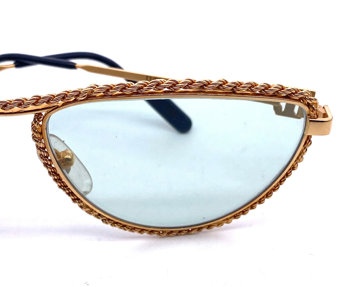 Tiffany Soloist T1-03 23k gold plated rope style rims cateye sunglasses, 1980s NOS