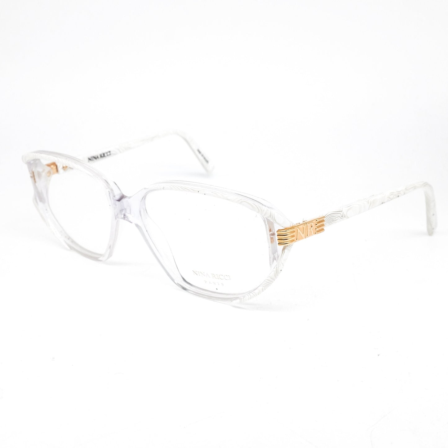 Nina Ricci 2402 vintage butterfly eyeglasses frames in clear acetate w/ gold details, NOS 80s Handmade in France