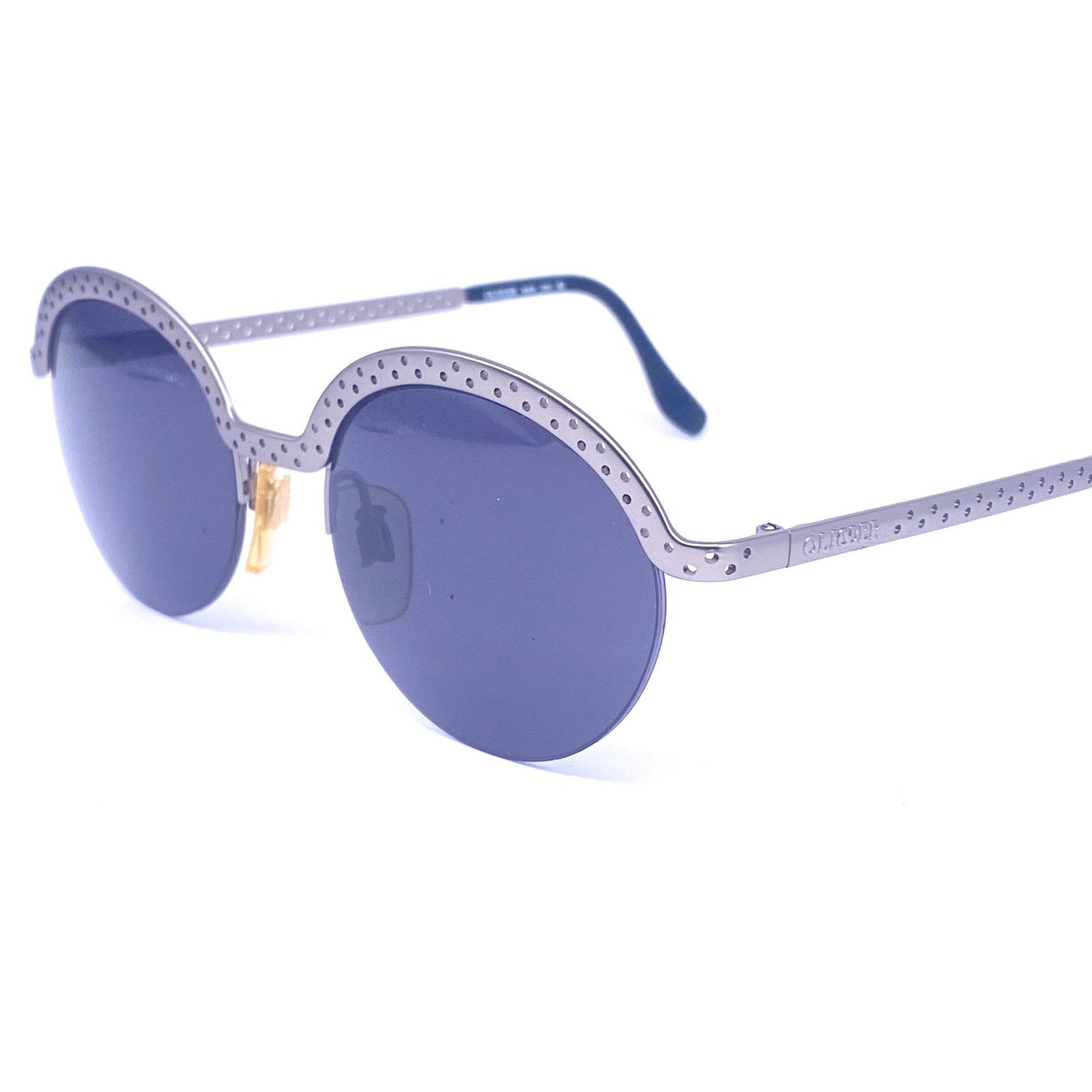 Oliver Valentino 1832 round dotted silver metal sunglasses made in Italy, 1990s NOS