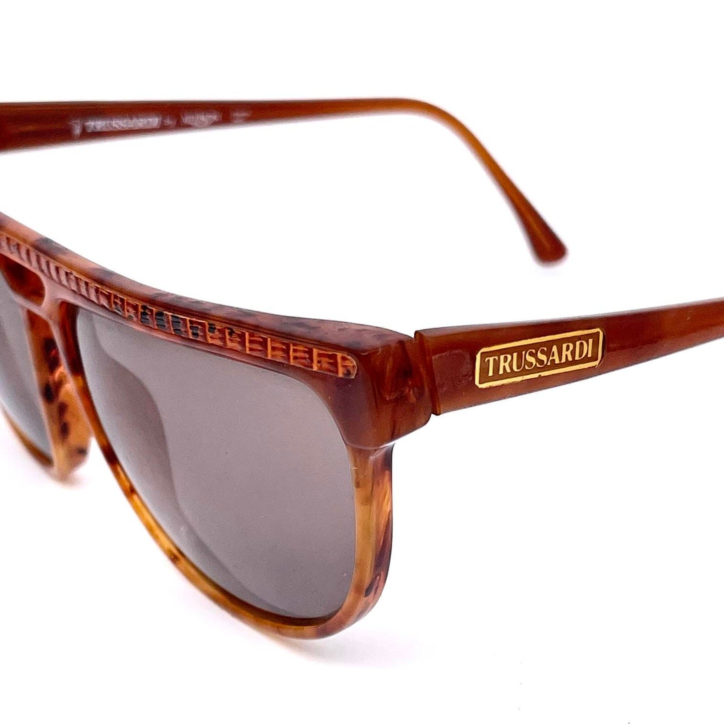 Trussardi flat top square sunglasses w leather inserts, NoS 80s Italy