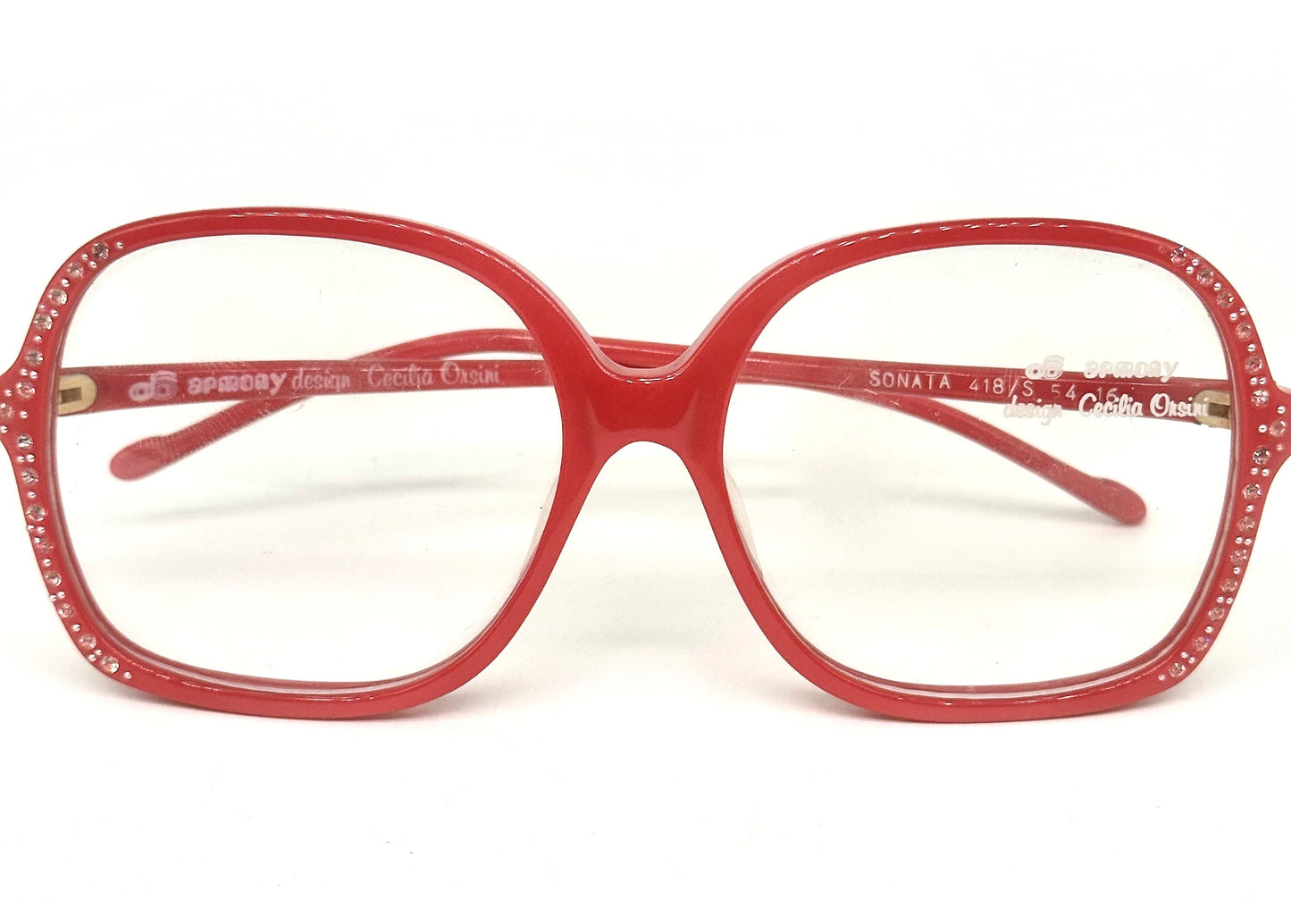 Armony vivid red square oversized frames w rhinestones details, NOS 80s Italy