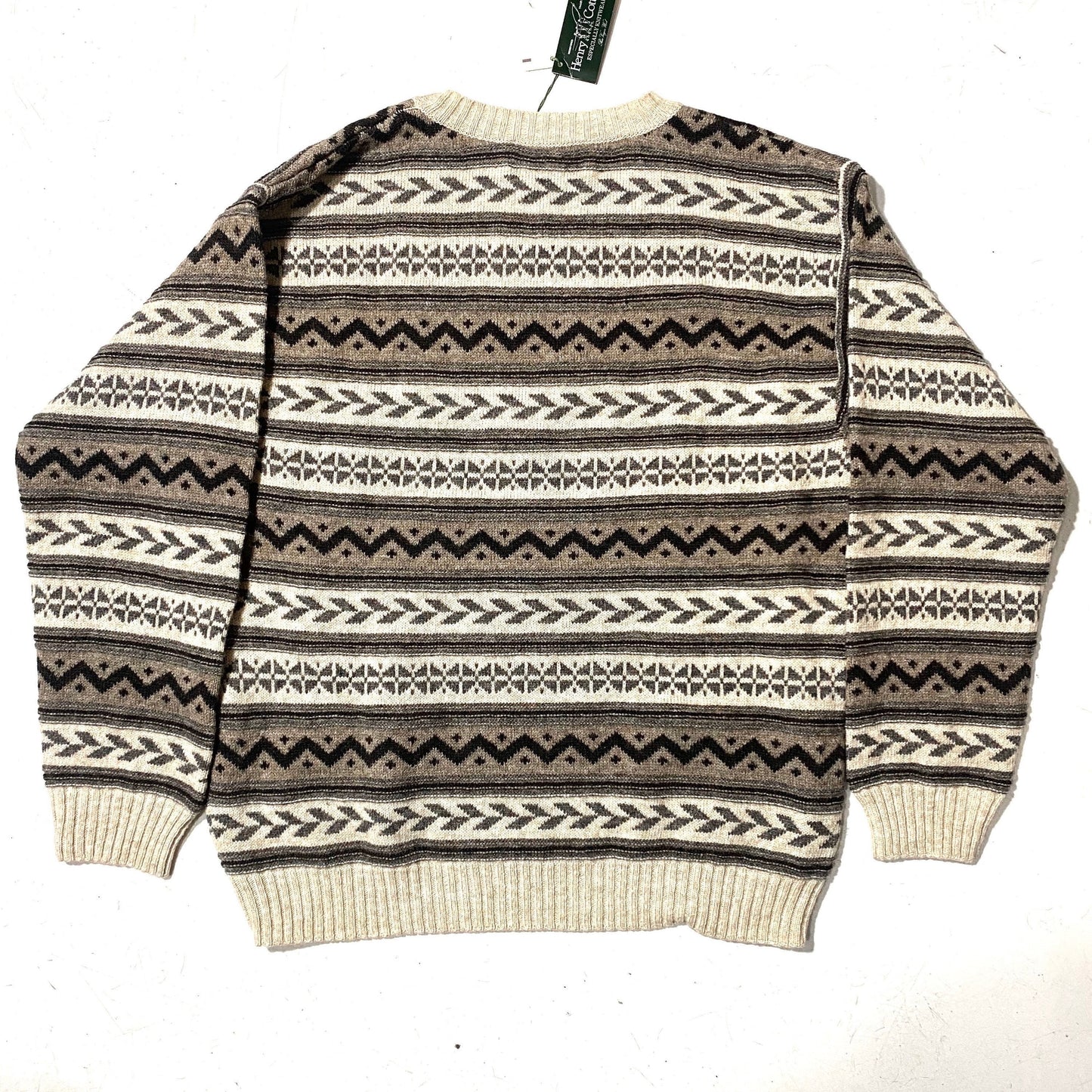 Henry Cottons NOS 80s pure new wool geometrical pullover, mint and beautiful