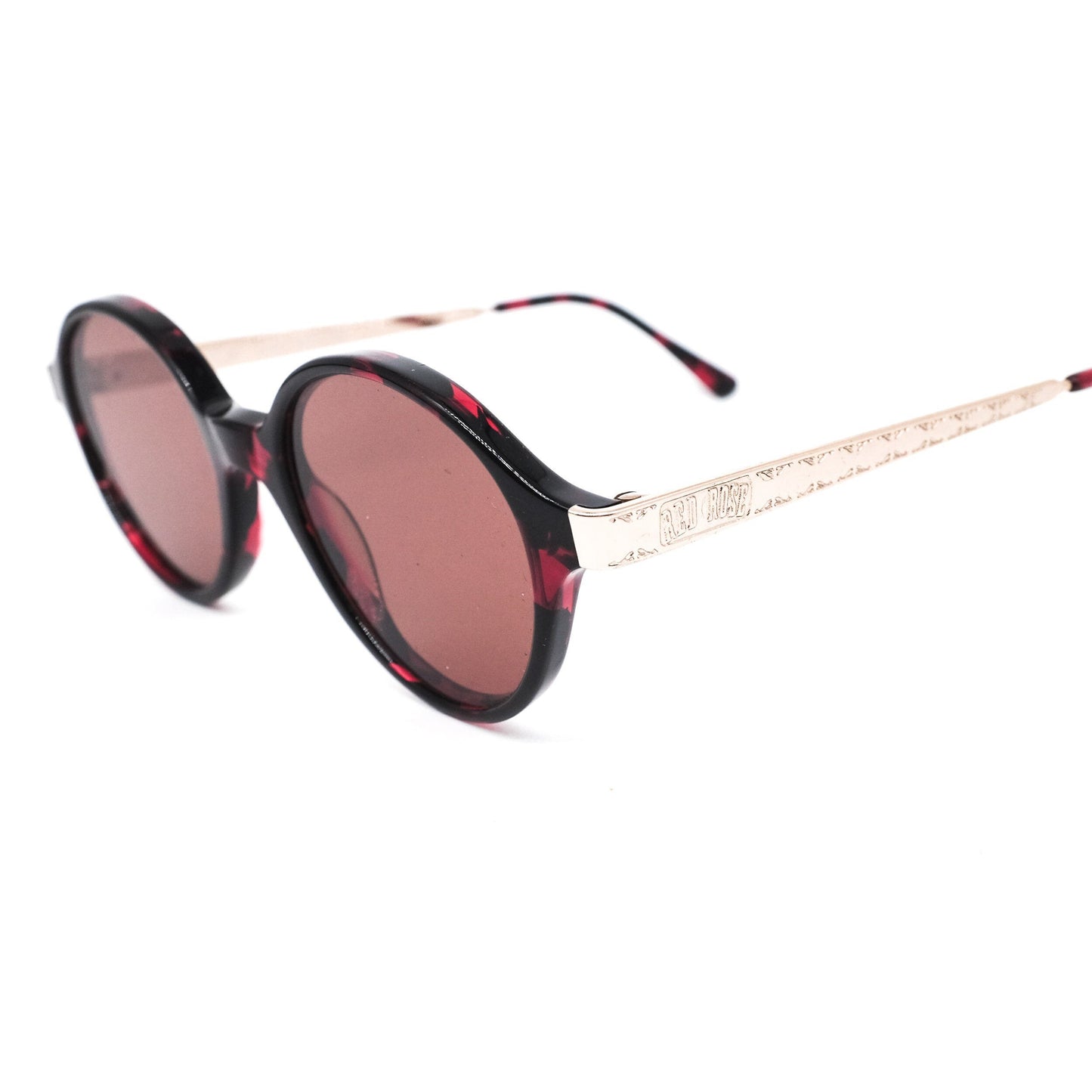 Red Rose RR51 round tortoise sunglasses with flat lenses & golden metal carved temples, NoS 80s