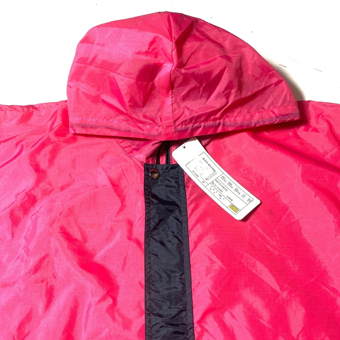 Ciesse Piumini light nylon navy-fucsia hooded rain jacket, BNWT 80s mint SzM
