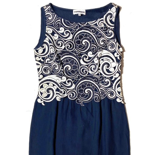 Mimmina 80s black/white baroque embroidered top dress, sz 42 mint condition