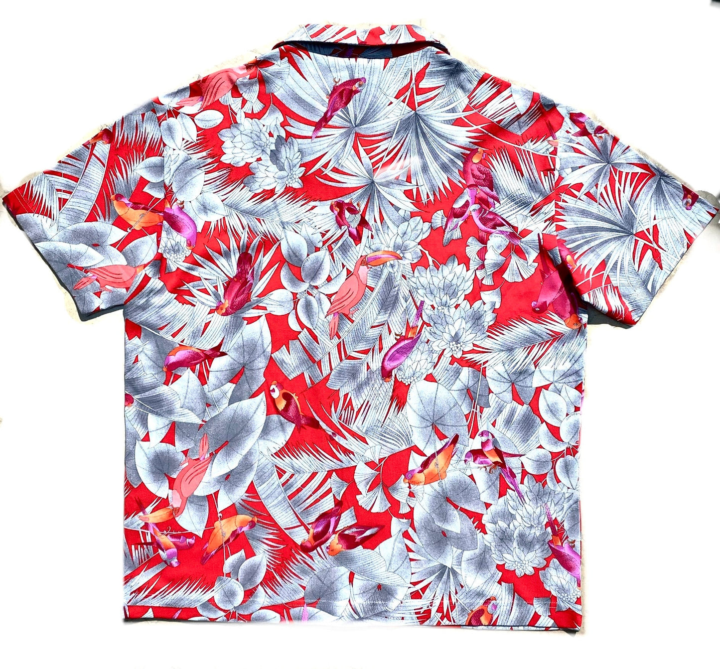 Leonard Paris cotton piquet tropical flowers & Birds shirt by P.Garbossa
