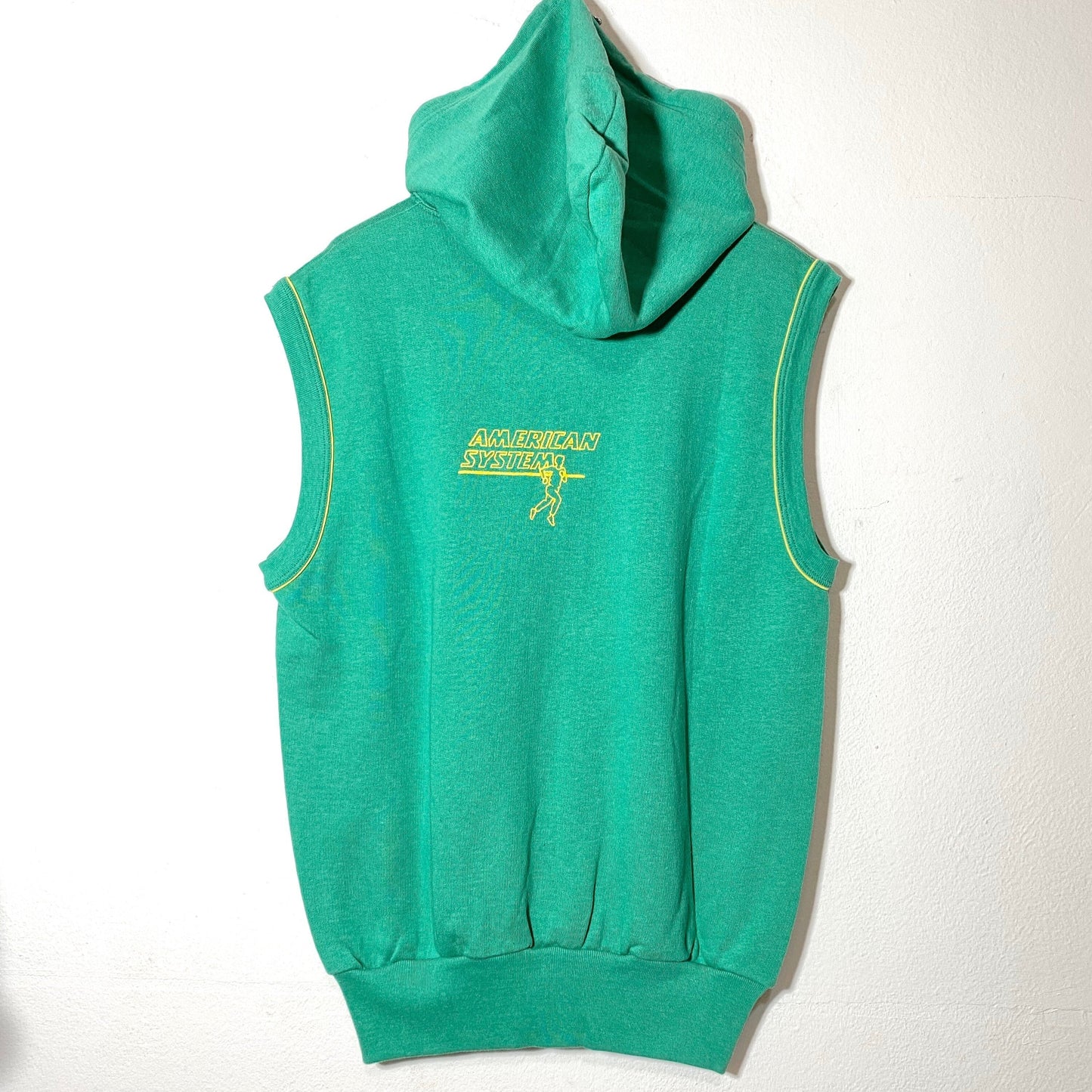 American System 1980s NOS fine cotton jersey tank top with hood and cool sailor inspired print, made in Italy