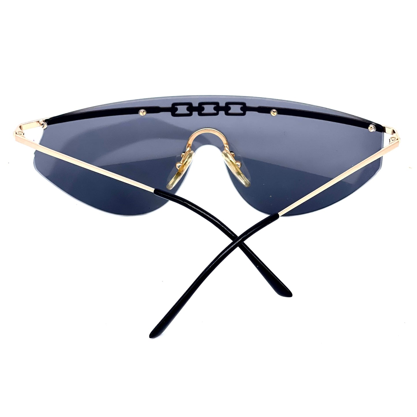Galitzine gold/silver shield sunglasses w super hip chain browline detail NOS 80s Italy