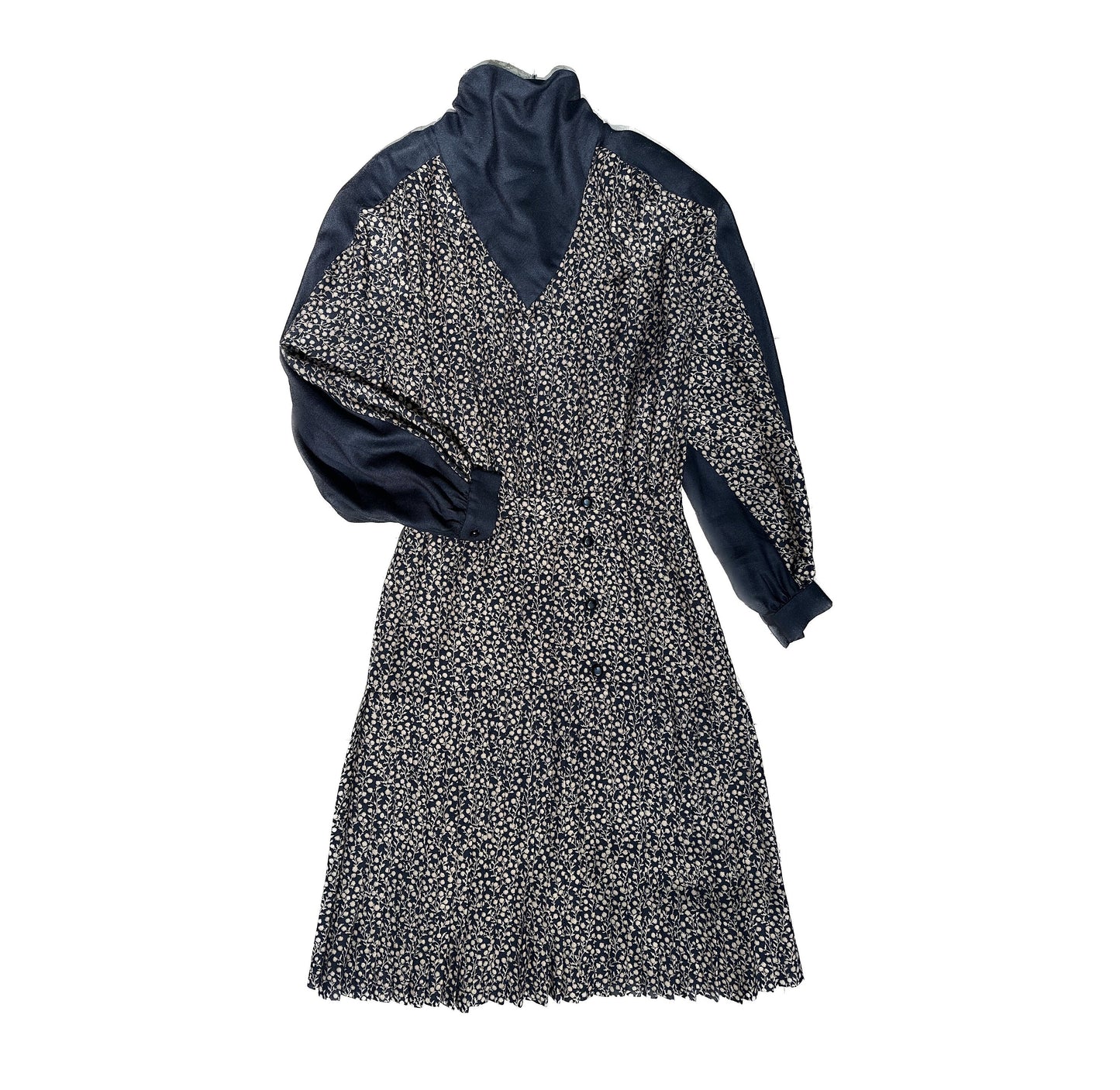 Valentino Boutique 1980s classy black/beige floral long woolen dress, in mint condition sz 10