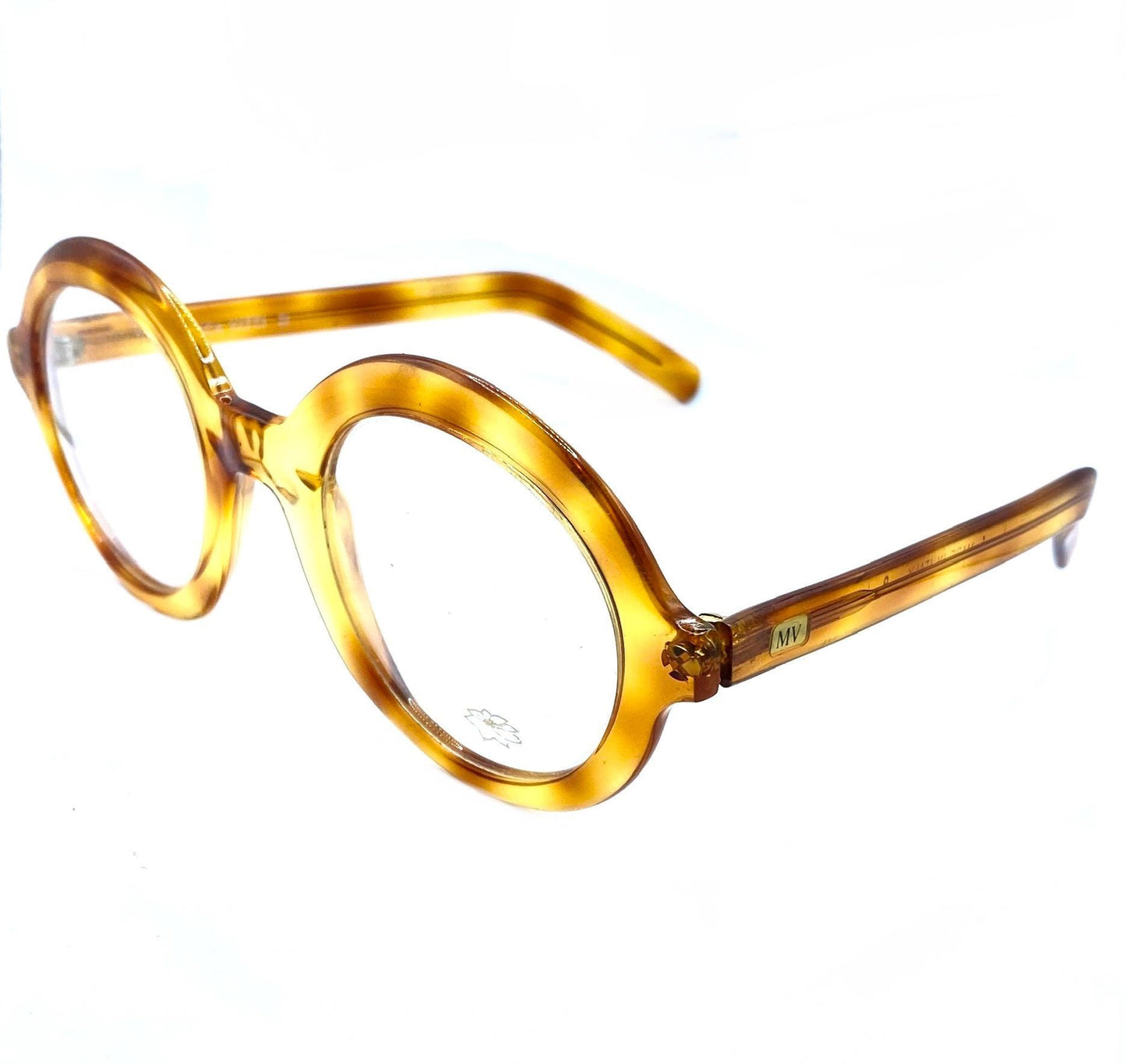 M Vitti cool round oversized light tortoise eyeglasses hand made in Italy, 80s NOS
