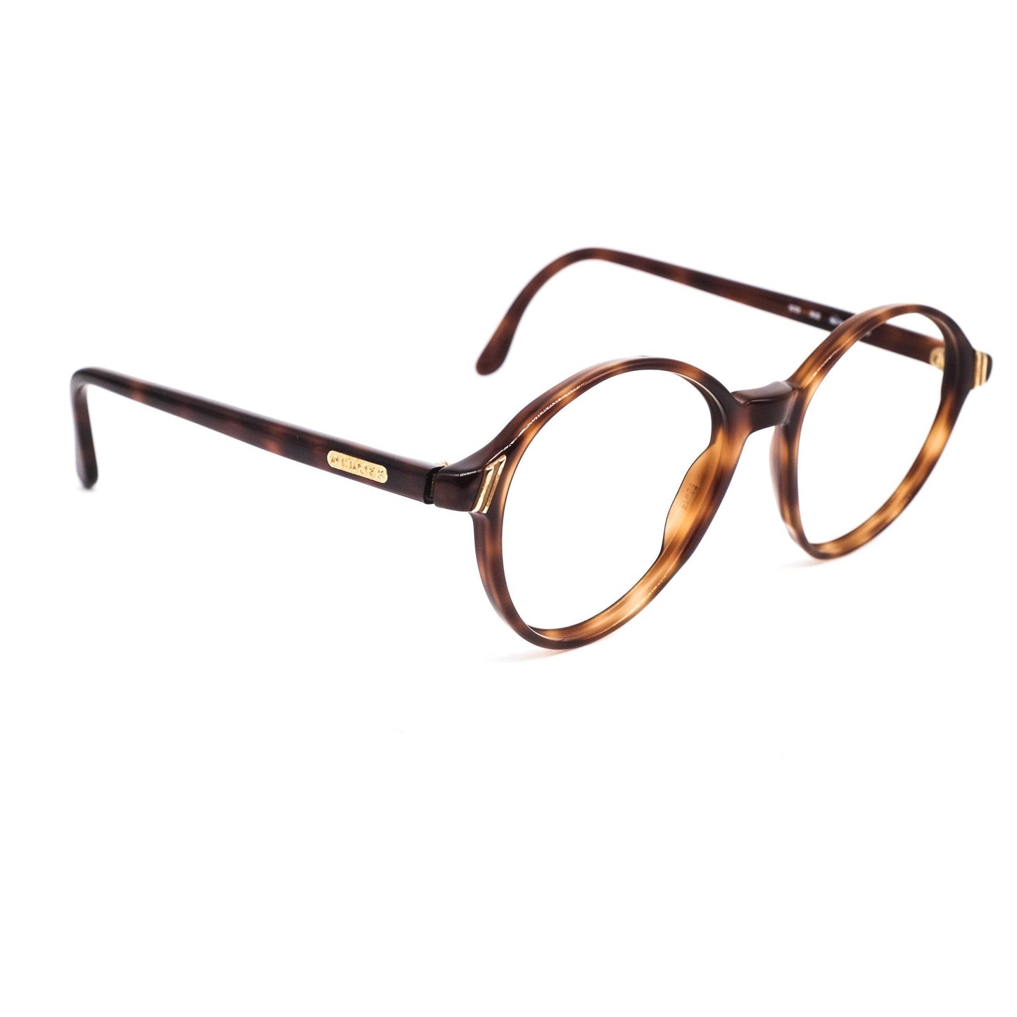 Oliver by Valentino round tortoise eyeglasses frames w golden details & branding, NOS 80s Italy