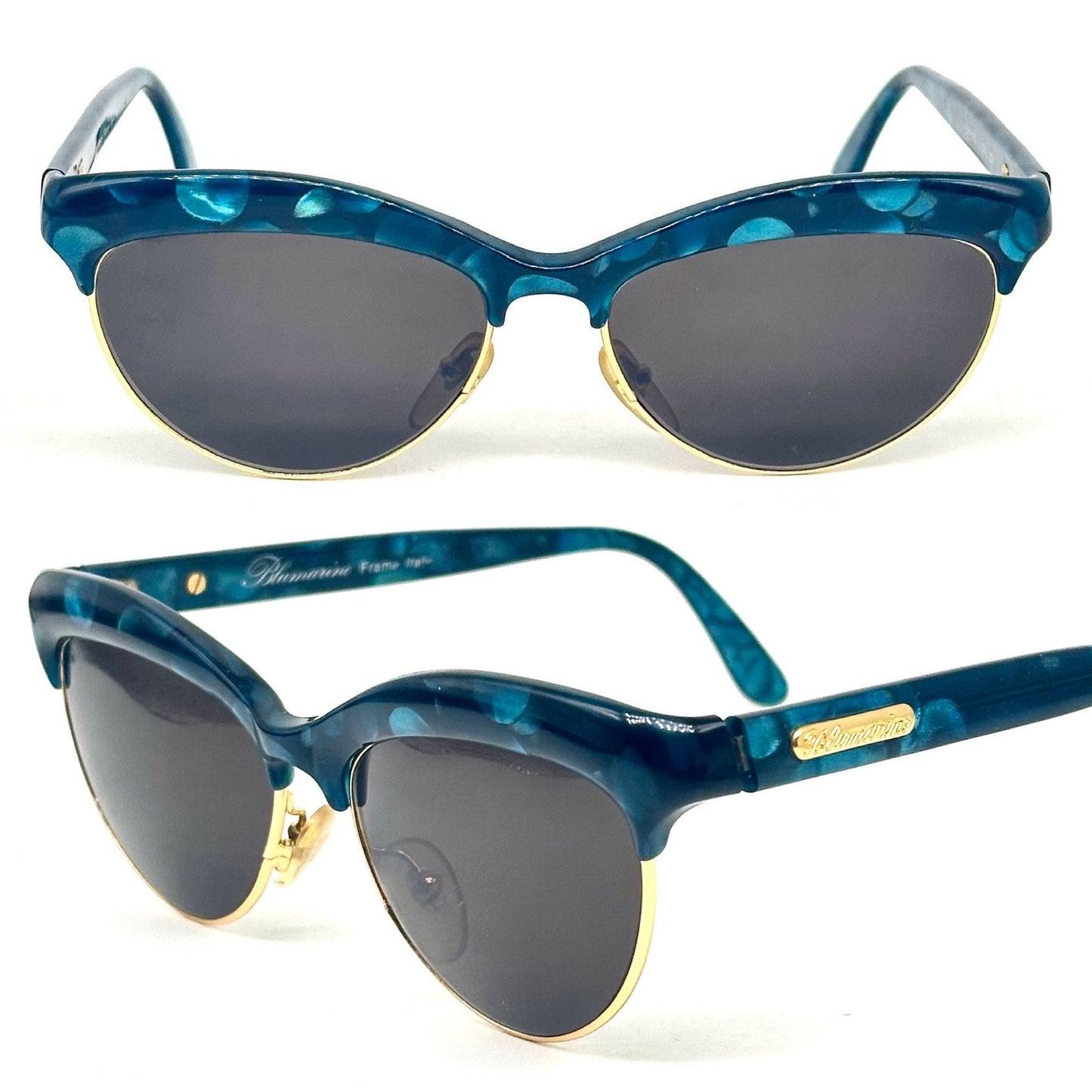Bluemarine BM550 blue tortoise effect sunglasses w gold details/signature, NoS 90s Italy