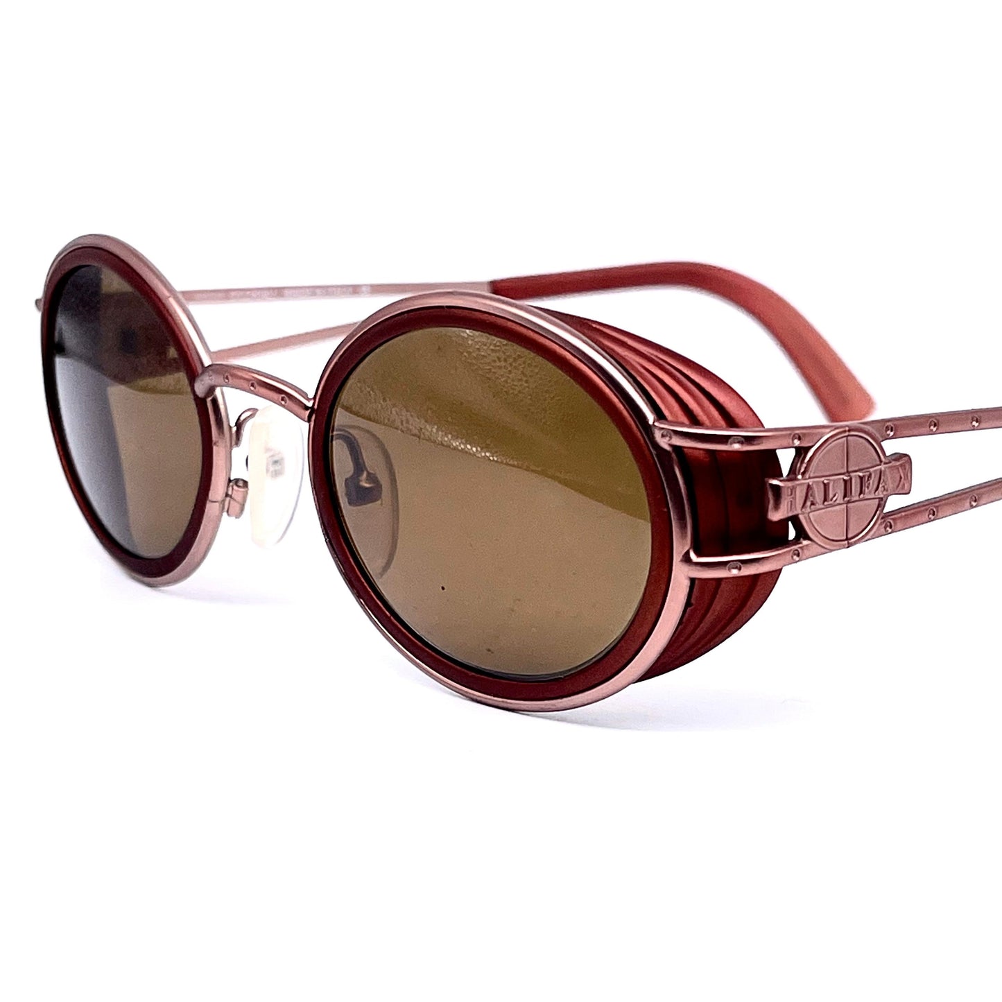 Halifax oval side shield sunglasses in copper color, pure steampunk style made in Italy NOS 90s