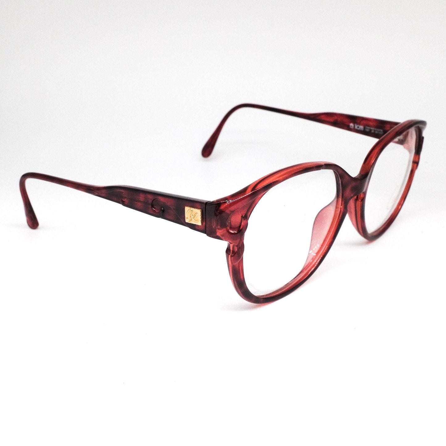 Christian Lacroix 7307 burgundy tortoise oversized eyeglasses frames w embossed deco details, NoS 80s France