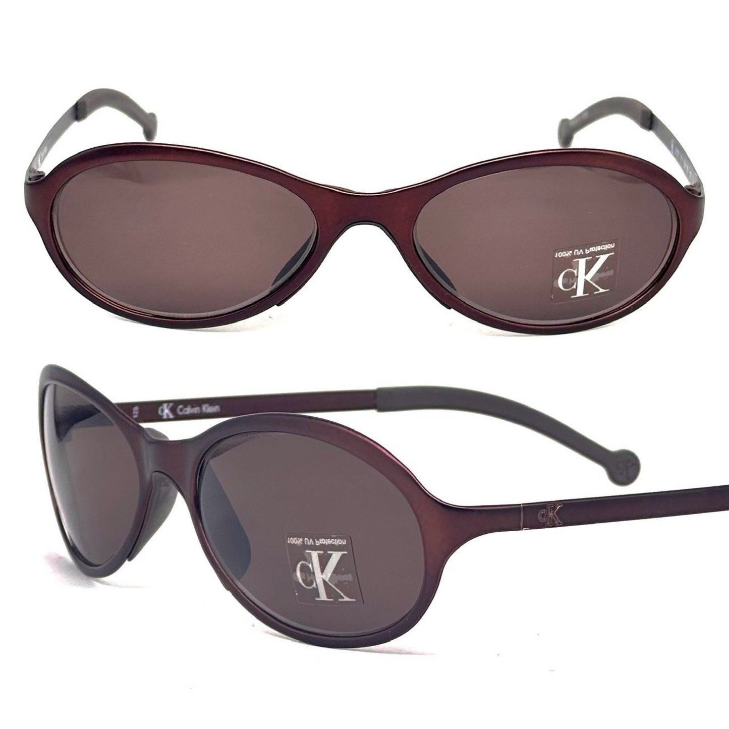 Calvin Klein 2012 modernist burgundy oval metal sunglasses made in Italy in the 90s, NOS