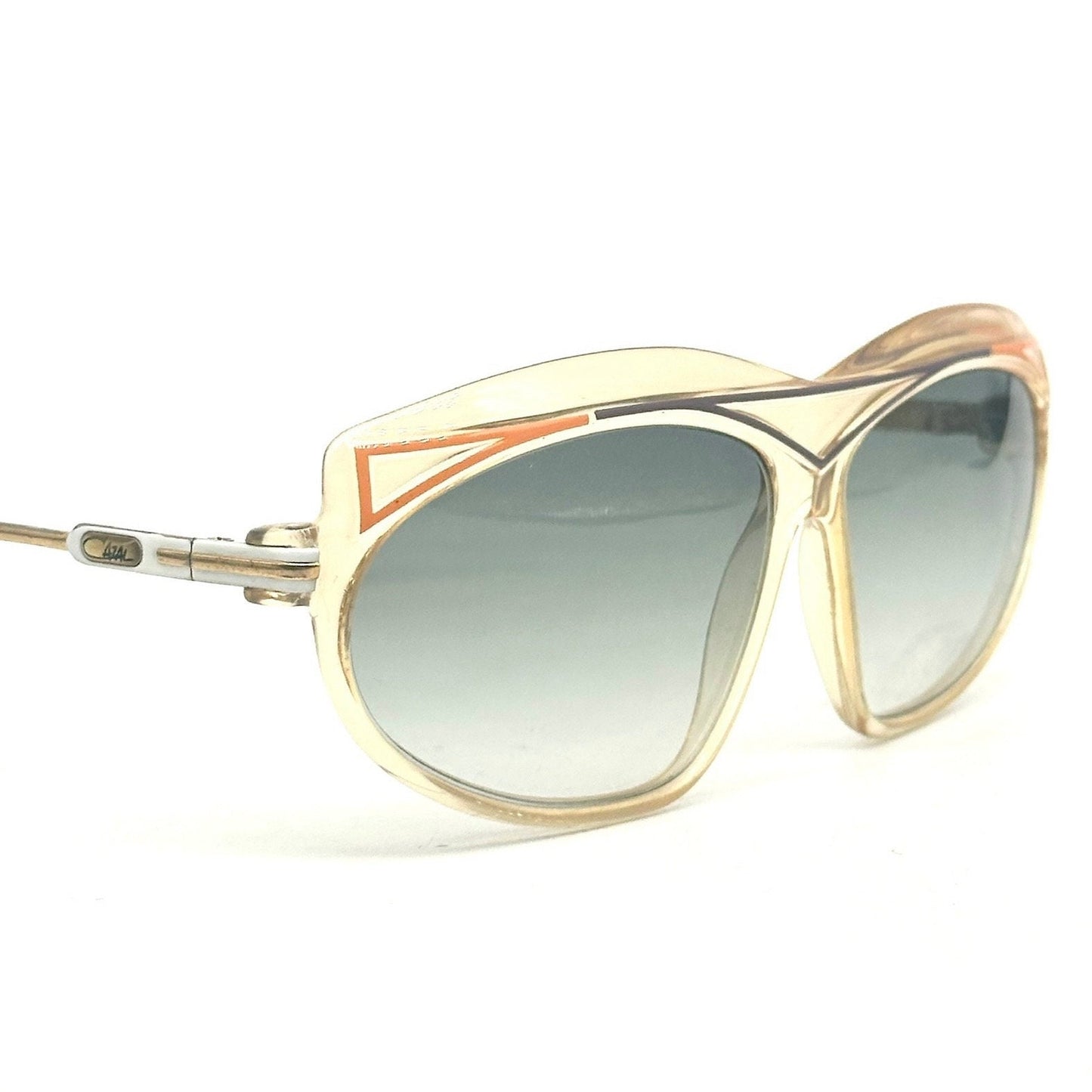Cazal 854 clear oversized sunglasses w colorful carved details, West Germany 80s