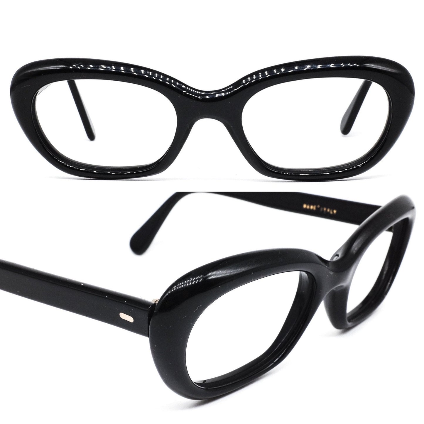 Occhiali da vista Tiger anni '50 NOS cateye ovali neri lucidi stile pin up fatti a mano in Italia, NOS