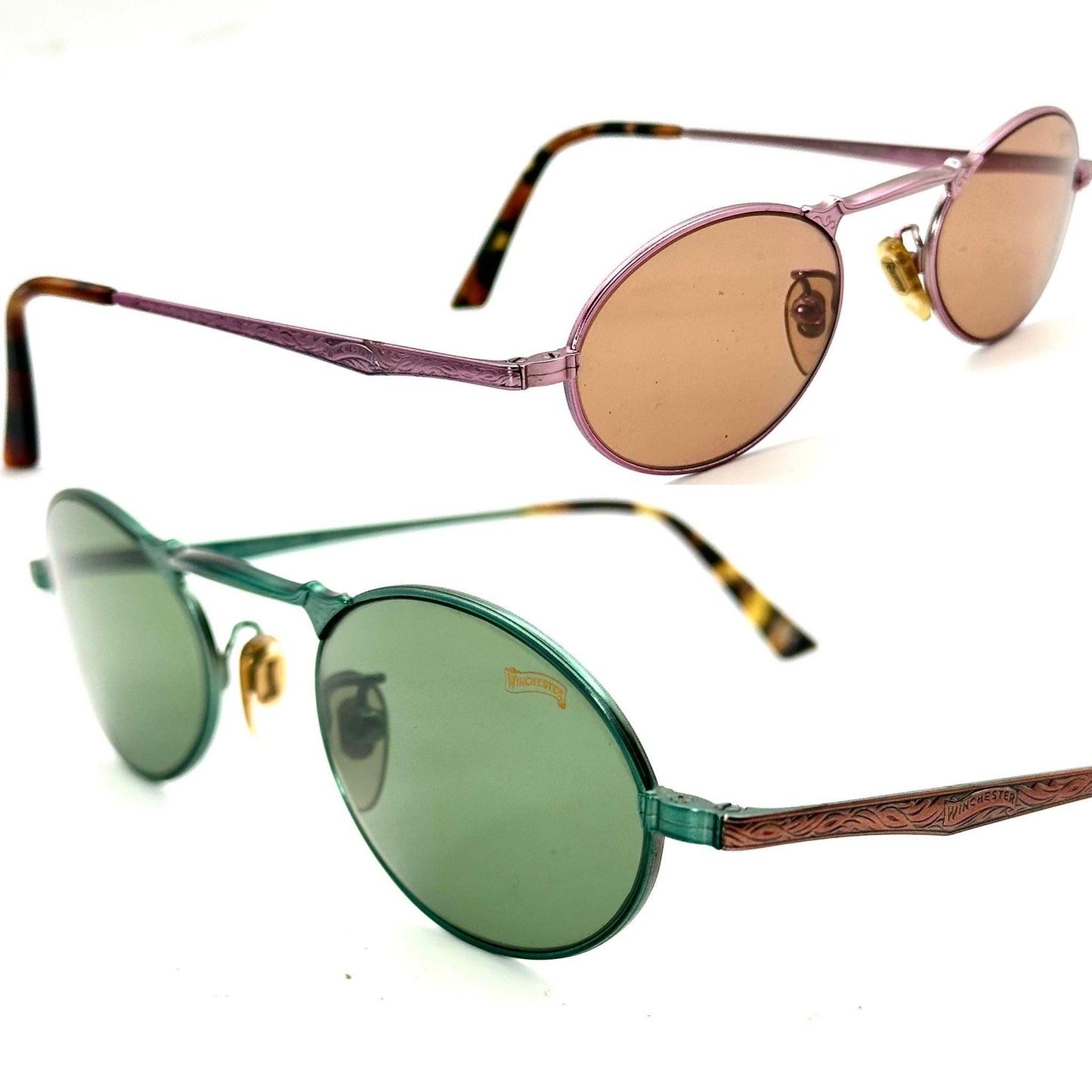 Winchester Thunder oval retro decó style sunglasses hand made in Italy, w Barberini tempered Crystal lenses, 90s NOS