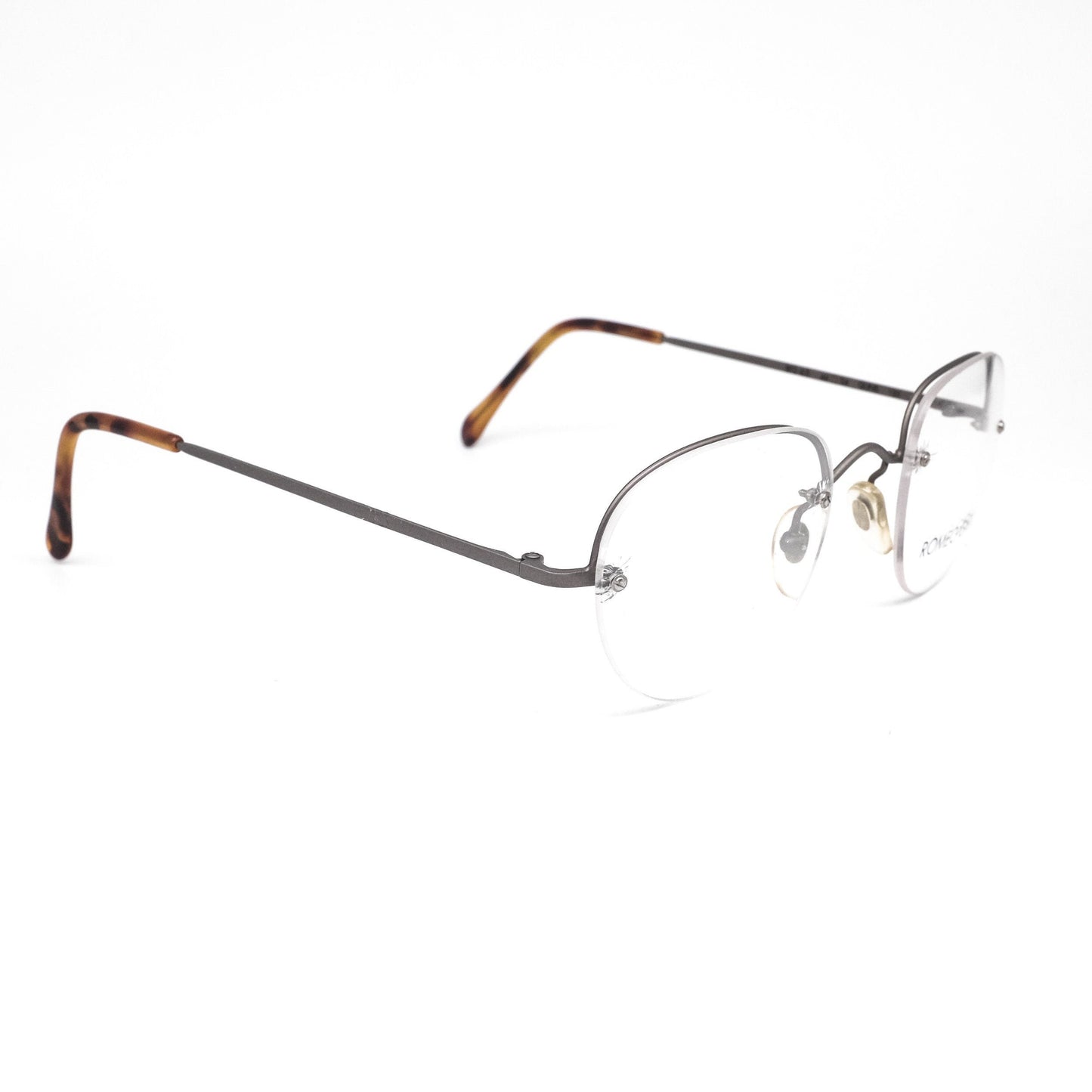 Romeo Gigli RG65  minimal square shaped gunmetal coloured metallic semi-rimless eyeglasses frames, NOS 80s Italy