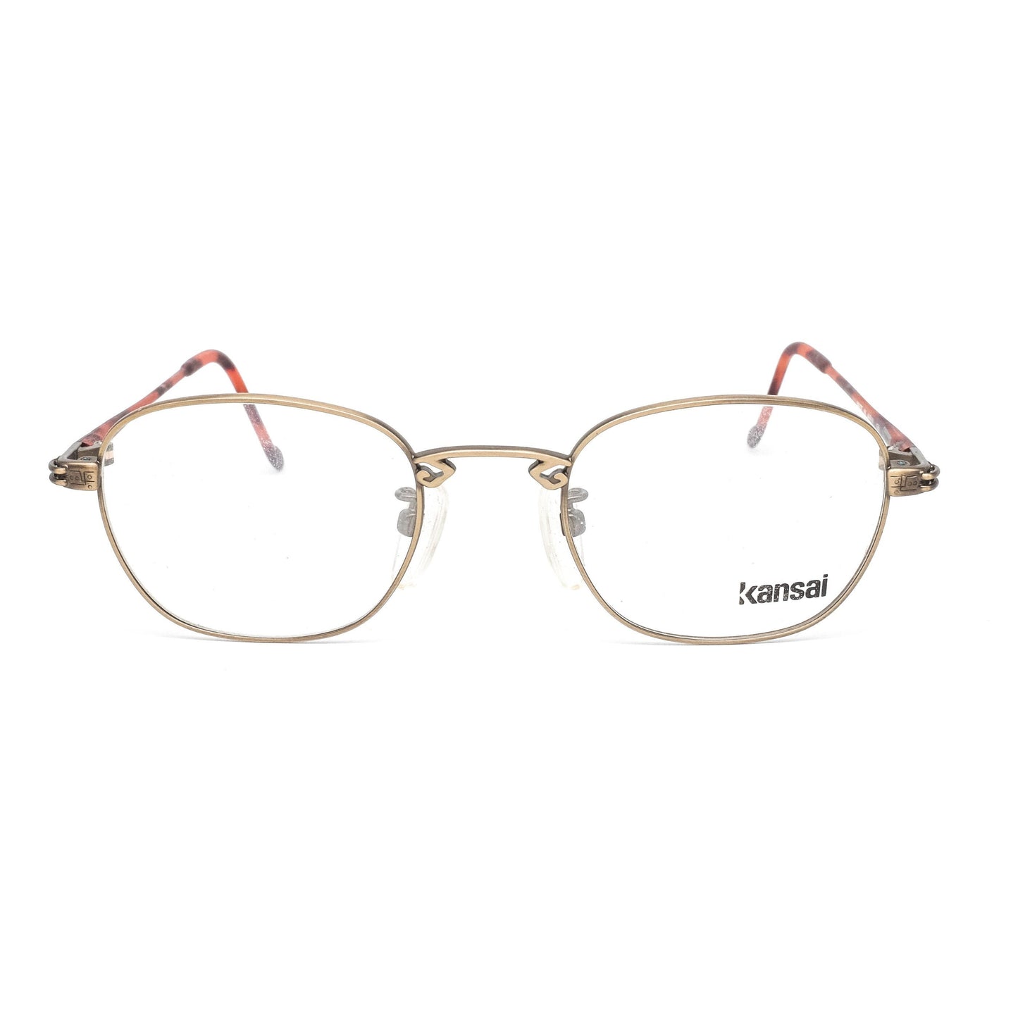 Kansai classical and nerdy square cable rim eyeglasses in gold and brown tortoise temples made in Japan, 1980s NOS