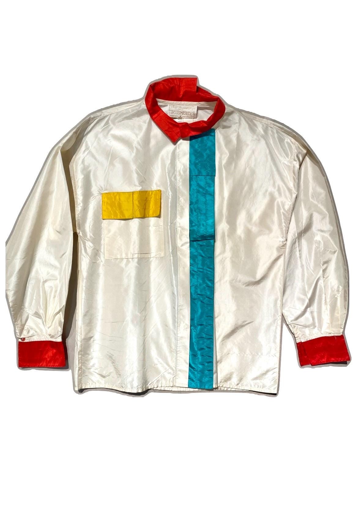 JC de Castelbajac x Iceberg 100% Silk color block pop art shirt size 40 boxy fit