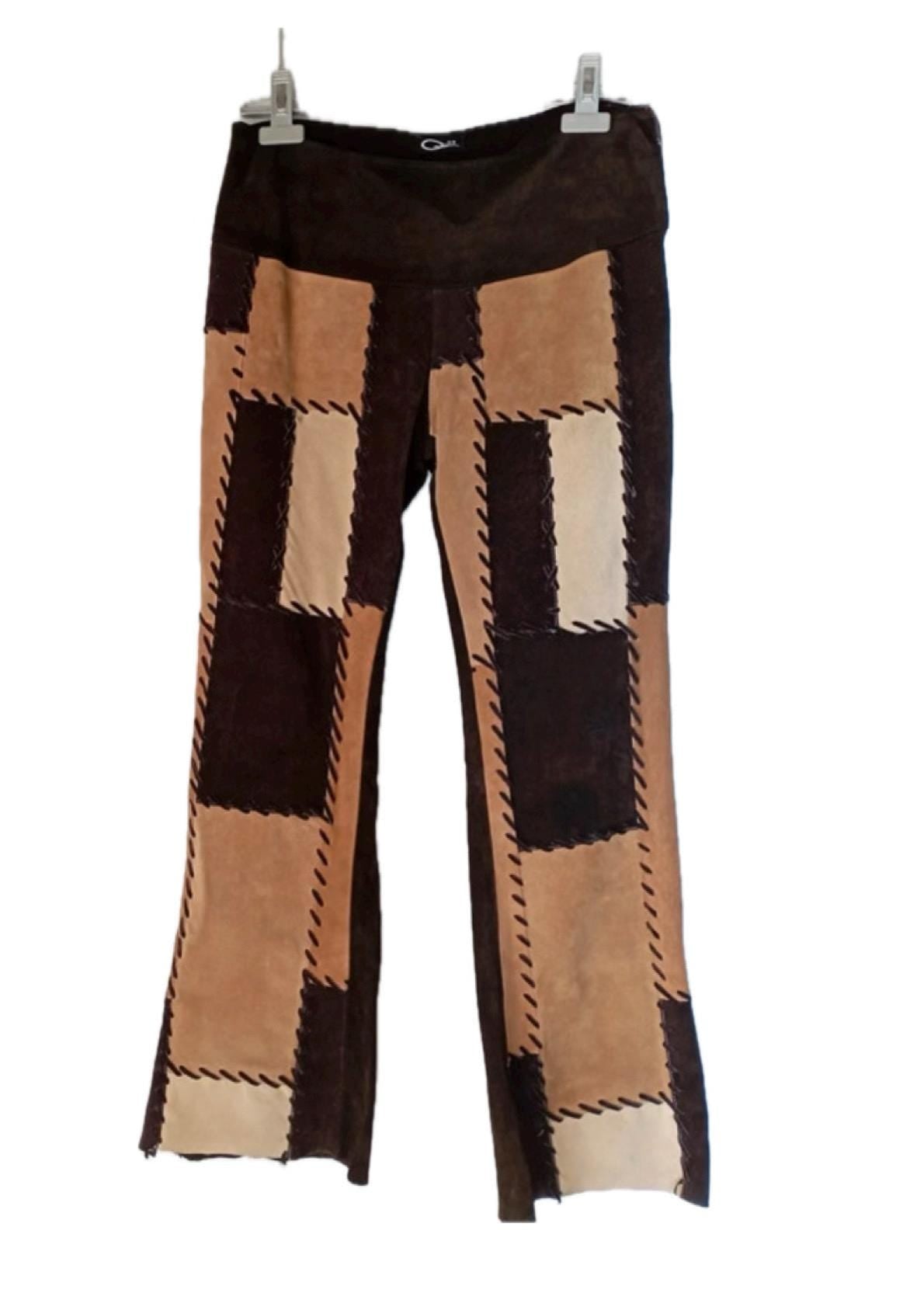Quba suede patchwork flared brown tones leather trousers sz L/ 44 as new