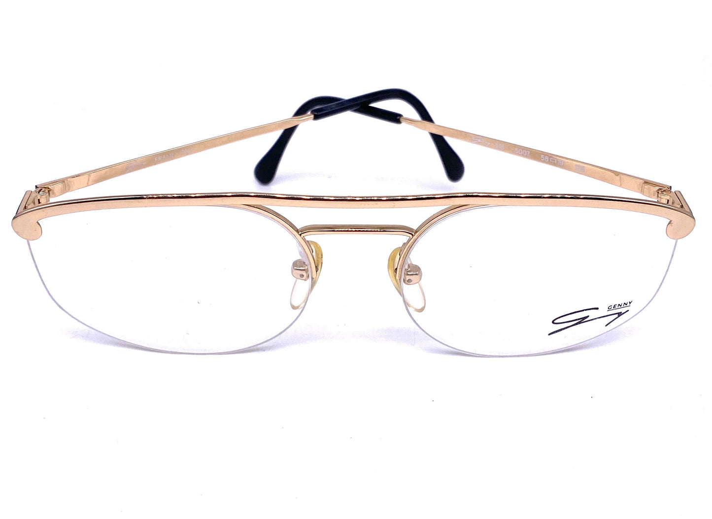 Genny 518 oval flat top rimless eyeglasses frames hand made in Italy, coolest minimalist design 1980s NoS