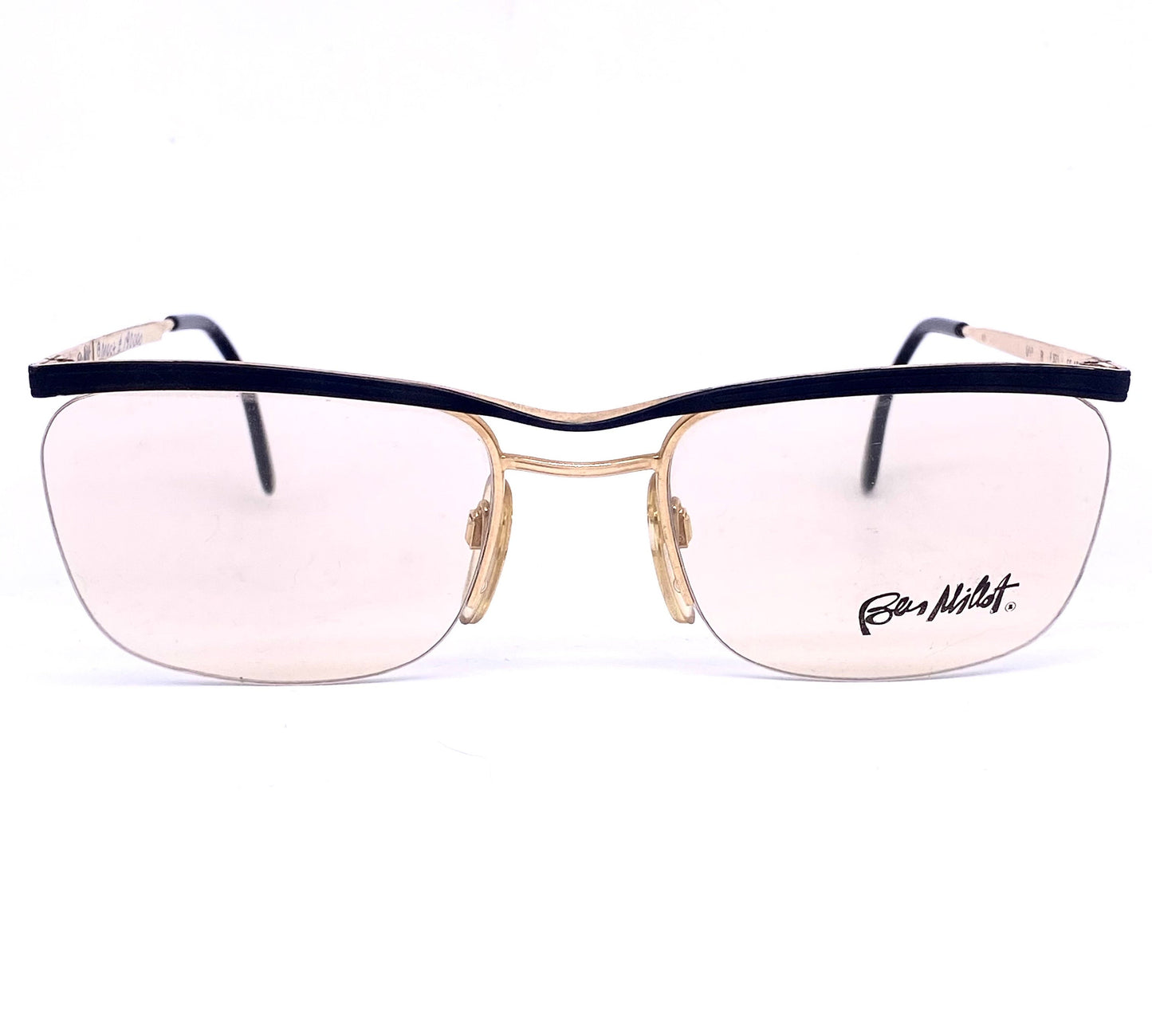 Ben Millot 007 square half rimmed metal eyeglasses frames in matte black or gold, NOS 80s France