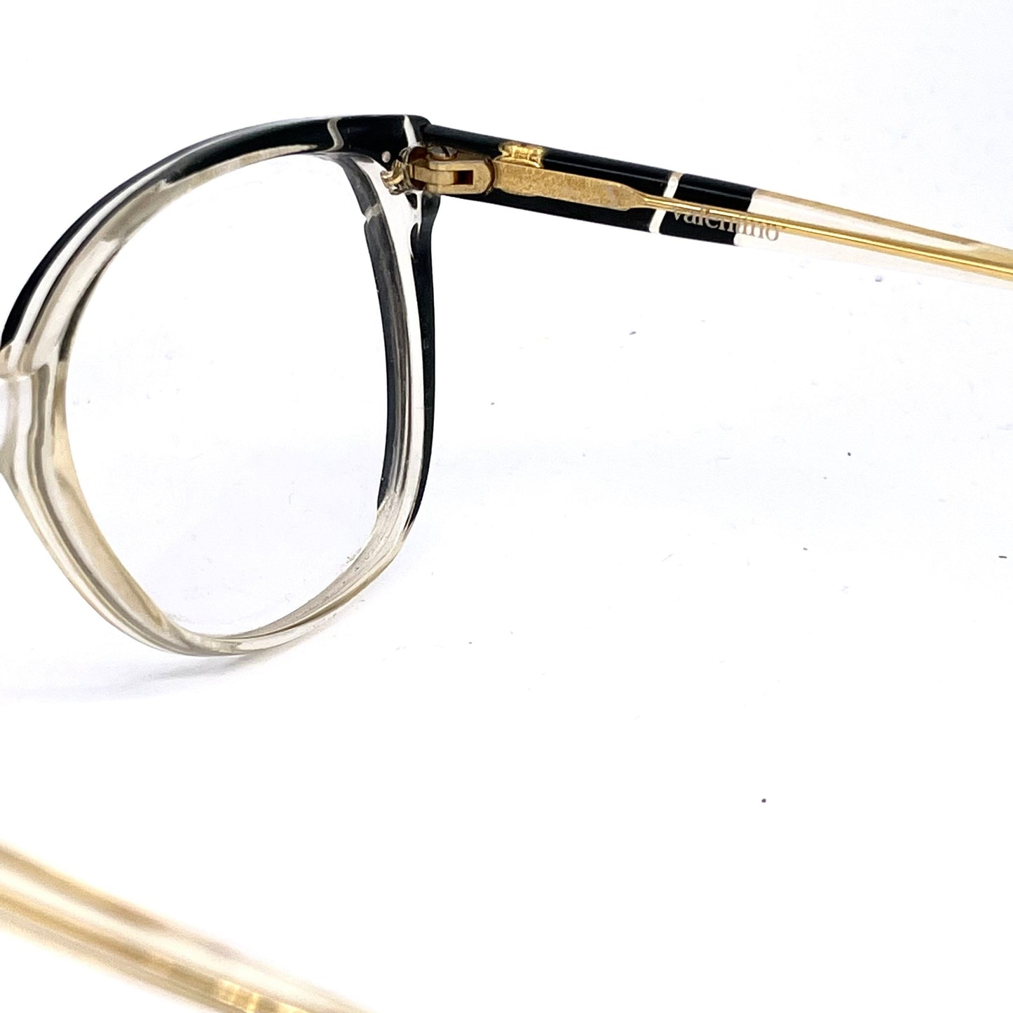 Valentino cool clear/black polka dot oversized ladies eyeglasses frames hand made in Italy, 80s NOS