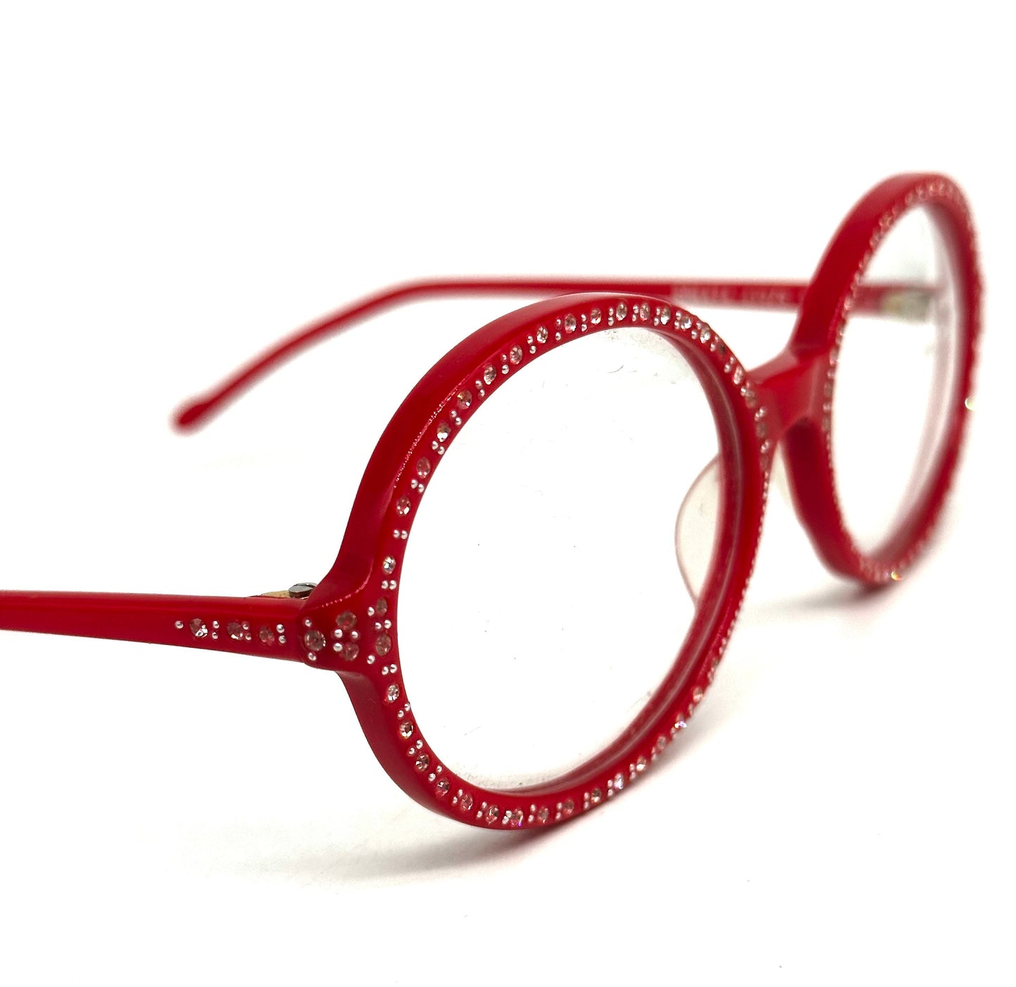 C. Orsini Armony round red eyeglasses fully set with rhinestones, hand made in Italy NOS 80s